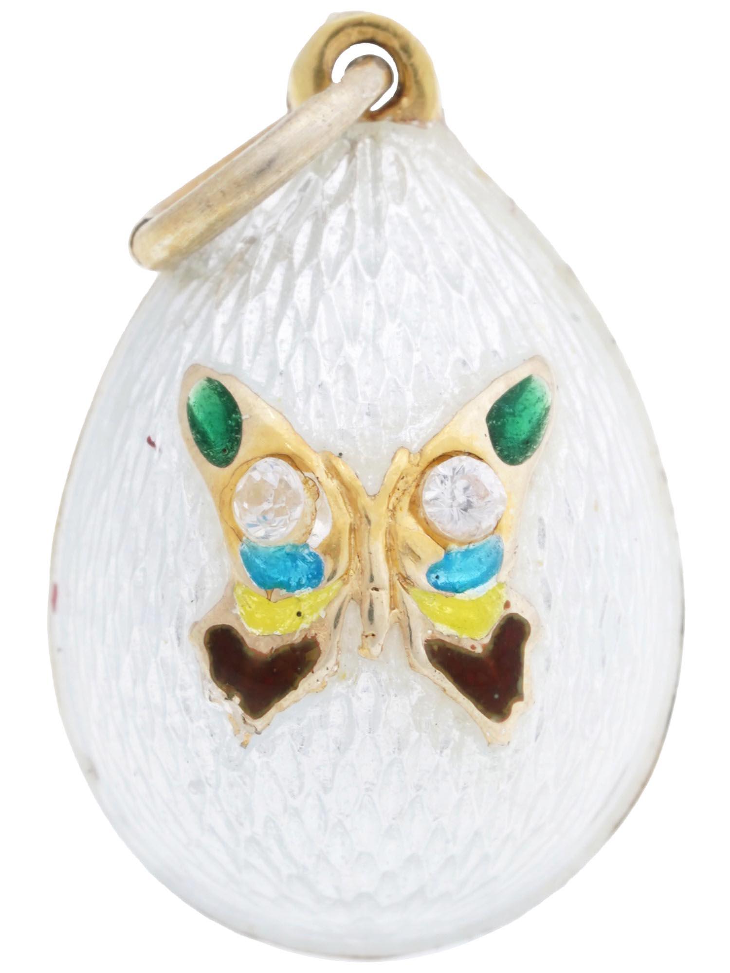 RUSSIAN 88 GILT SILVER ENAMEL EASTER EGG PENDANT (1 of 4)