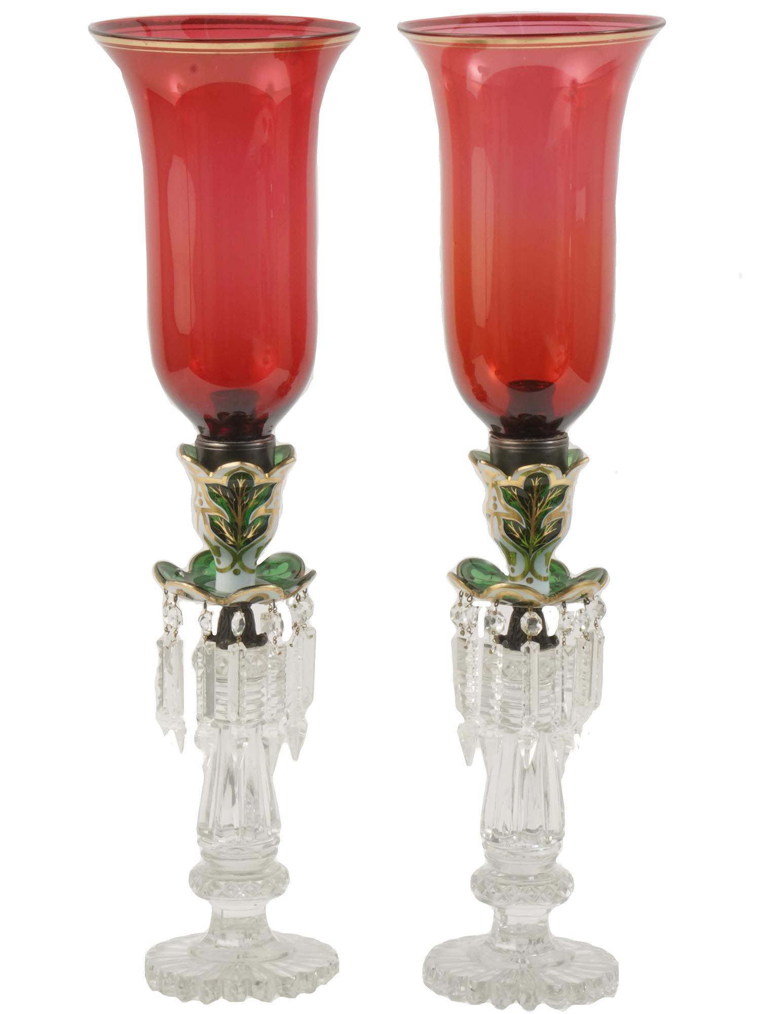 ANTIQUE BACCARAT RUBY GLASS CANDLE LUSTRES (1 of 5)
