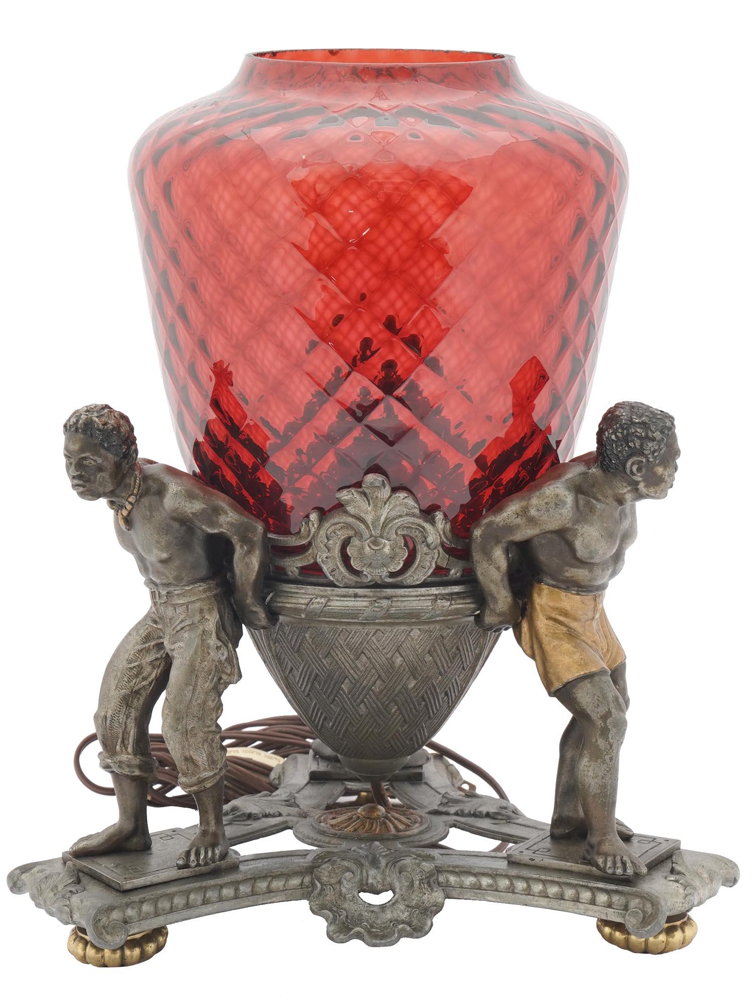 ANTIQUE ART DECO RED GLASS ELECTRIC TABLE LAMP (1 of 6)