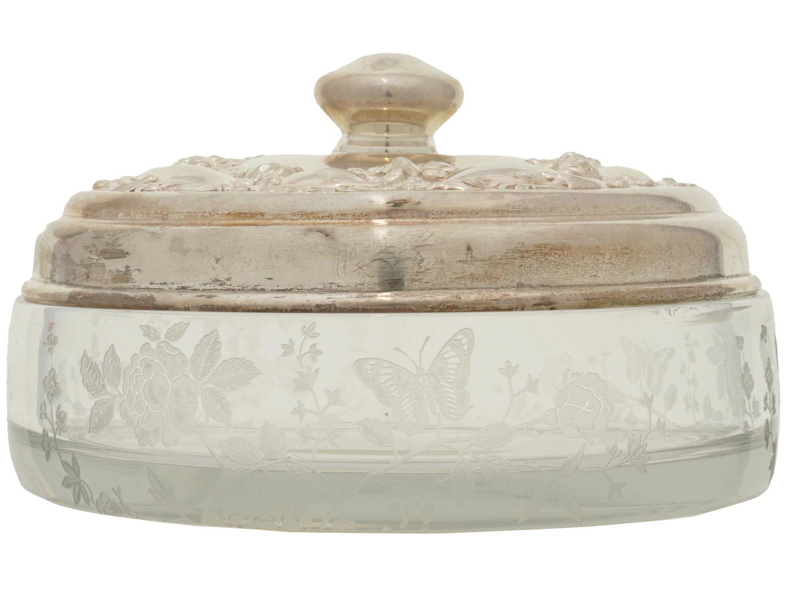 GLASS CANDY DISH W HUNT CO STERLING SILVER LID (1 of 3)