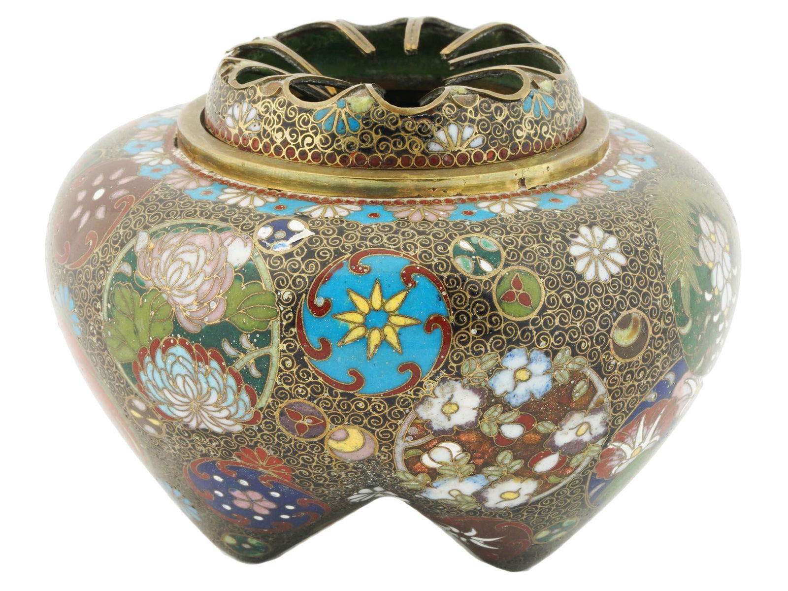 ANTIQUE JAPANESE MEIJI ERA ENAMEL INCENSE BURNER (1 of 5)