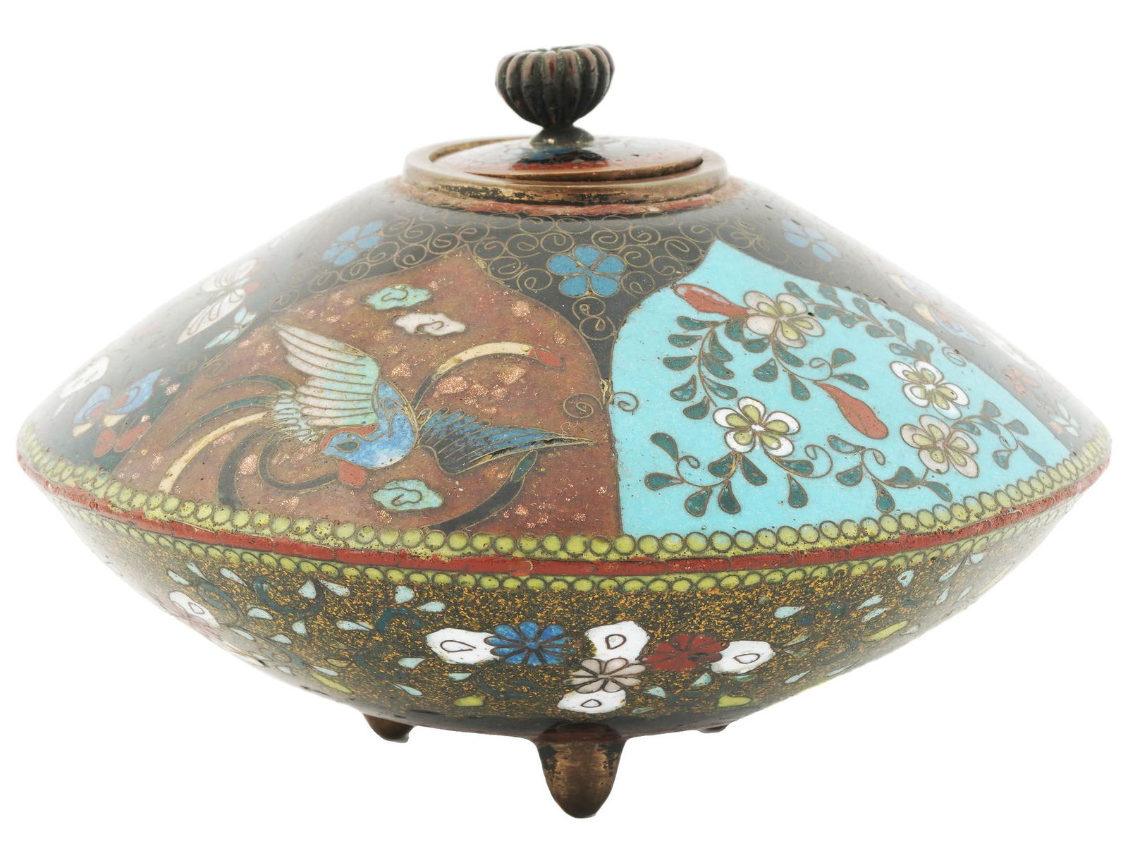 JAPANESE MEIJI CLOISONNE TRIPOD INSENCE BURNER (1 of 5)