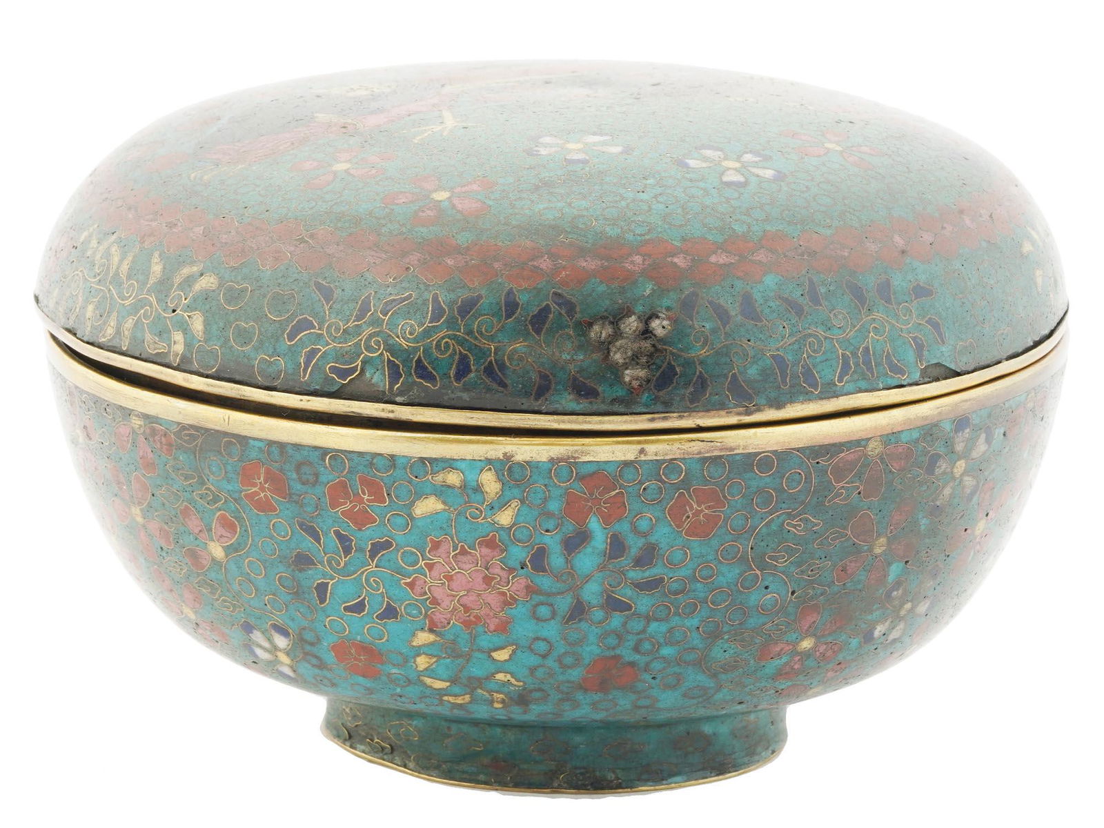 JAPANESE CLOISONNE ENAMEL ON COPPER BOWL WITH LID (1 of 5)