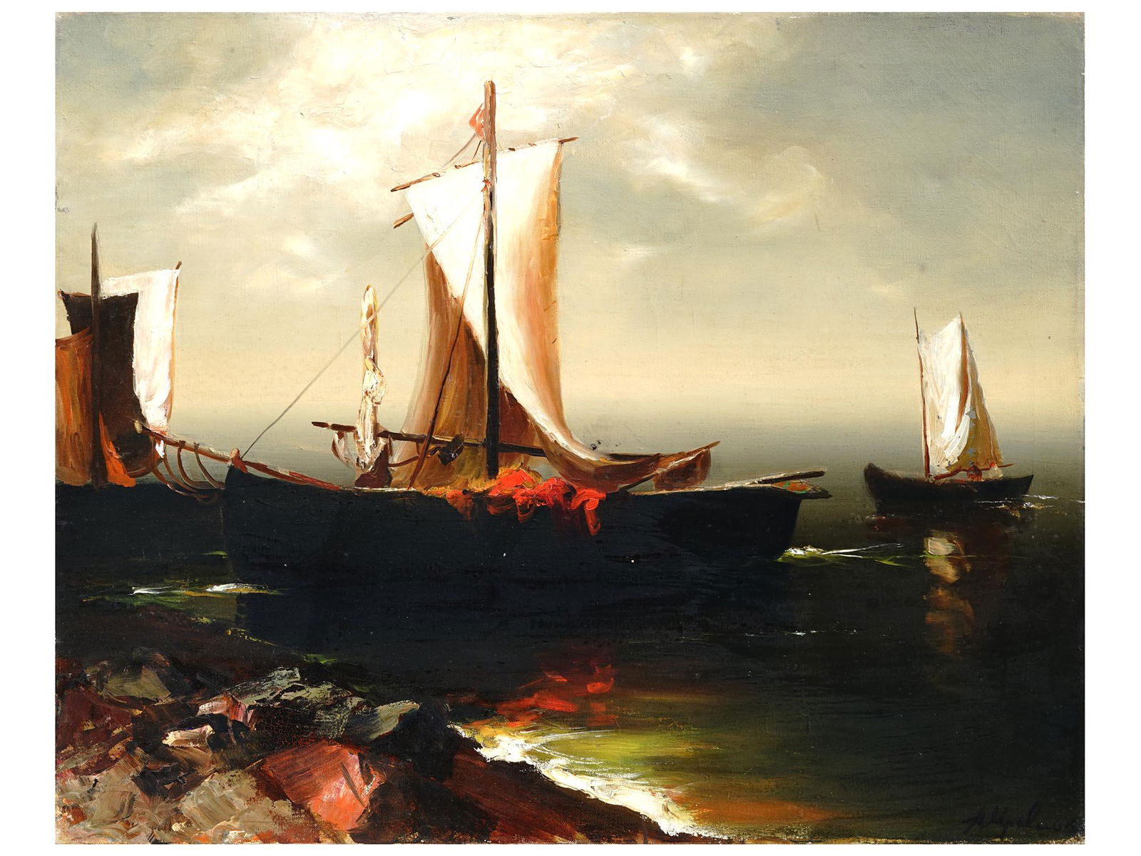 MIDCENT SEASCAPE OIL PAINTING BY ARTHUR UPELNIEKS (1 of 4)