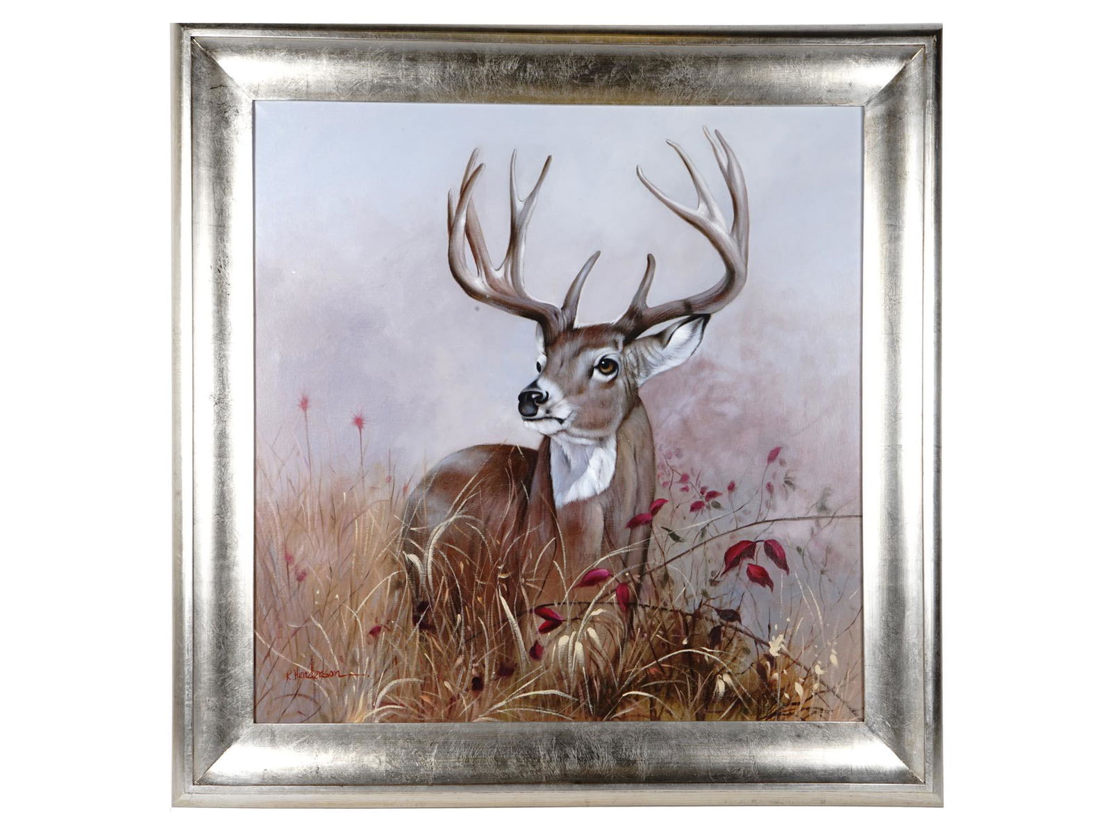 VINTAGE AMERICAN STAG PAINTING SIGNED R HENDERSON (1 of 8)