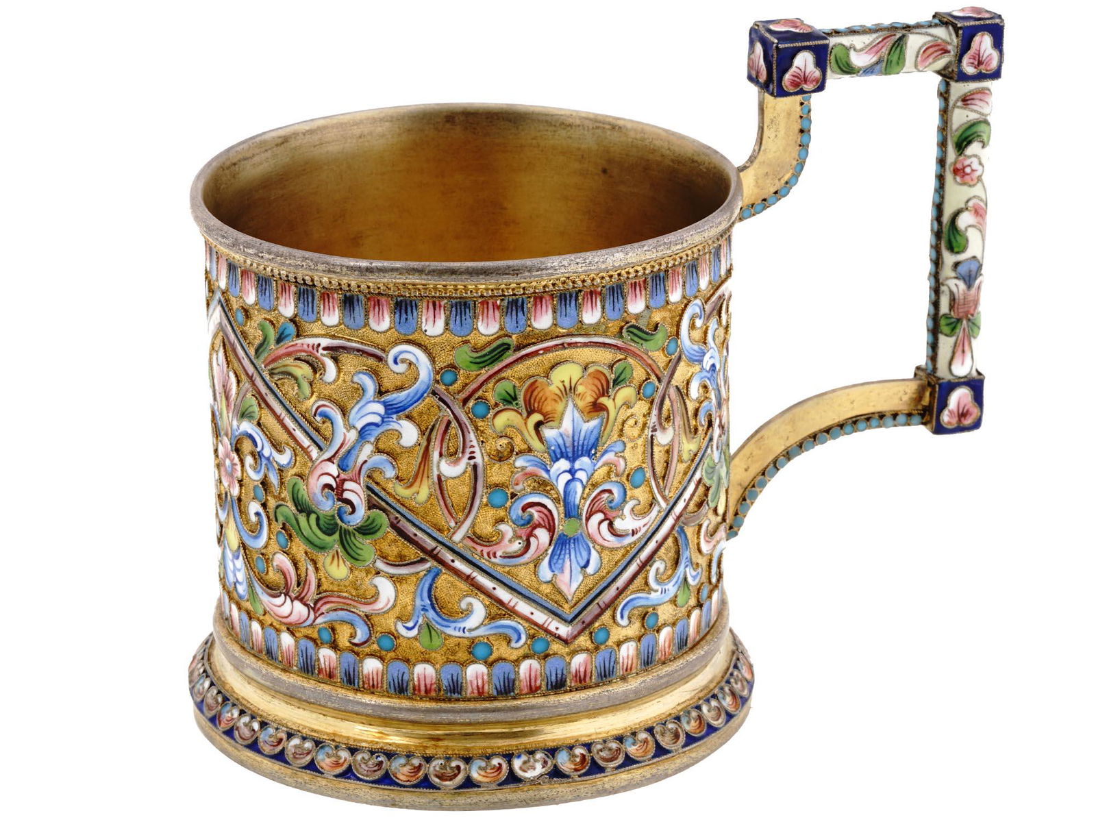 ANTIQUE RUSSIAN SILVER ENAMEL TEA GLASS HOLDER (1 of 9)