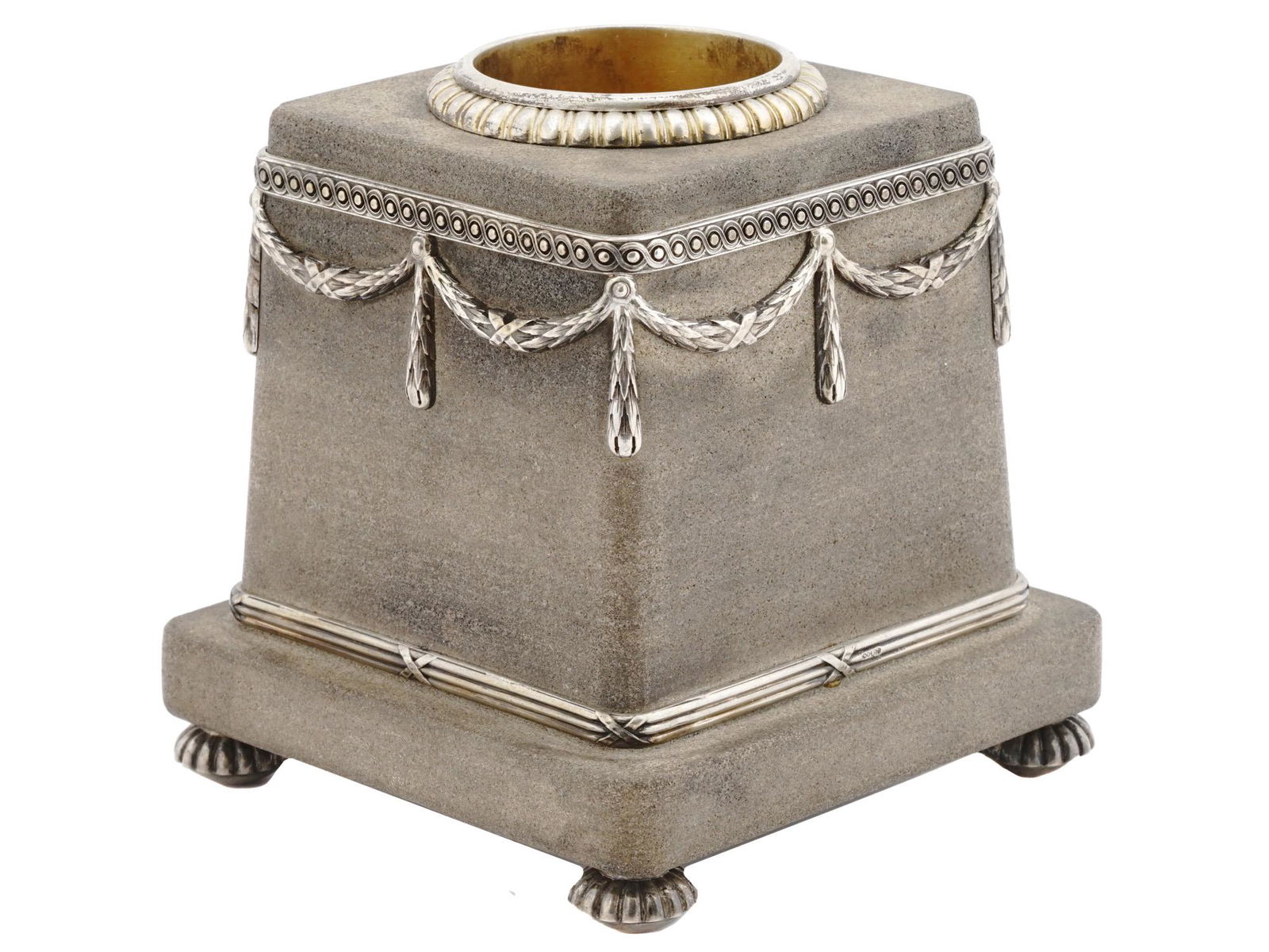 RUSSIAN FABERGE SILVER MOUNTED STONE MATCH HOLDER (1 of 8)