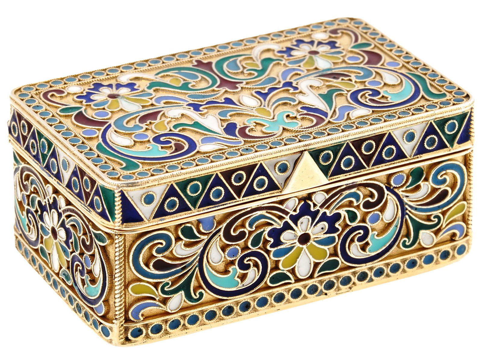 RUSSIAN GILT SILVER ENAMEL LIDDED PILL BOX (1 of 6)