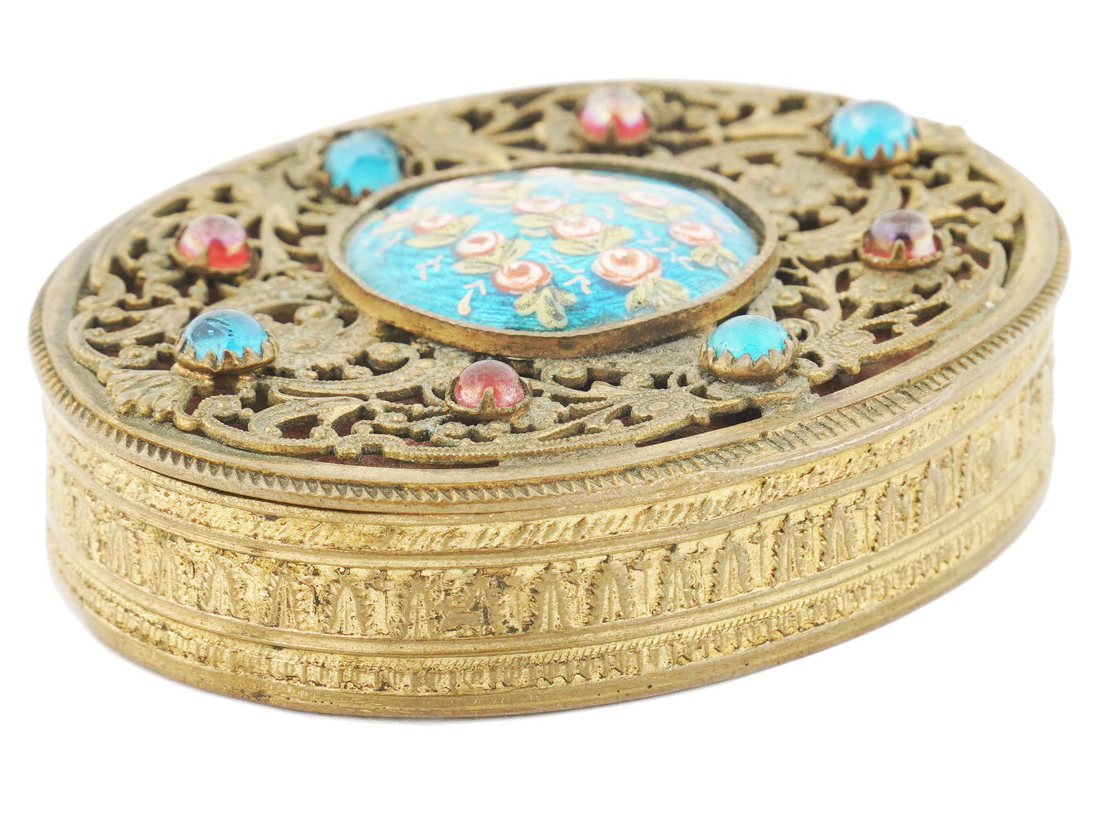 FRENCH BRONZE ENAMEL AND CZECH GLASS COMPACT CASE (1 of 5)