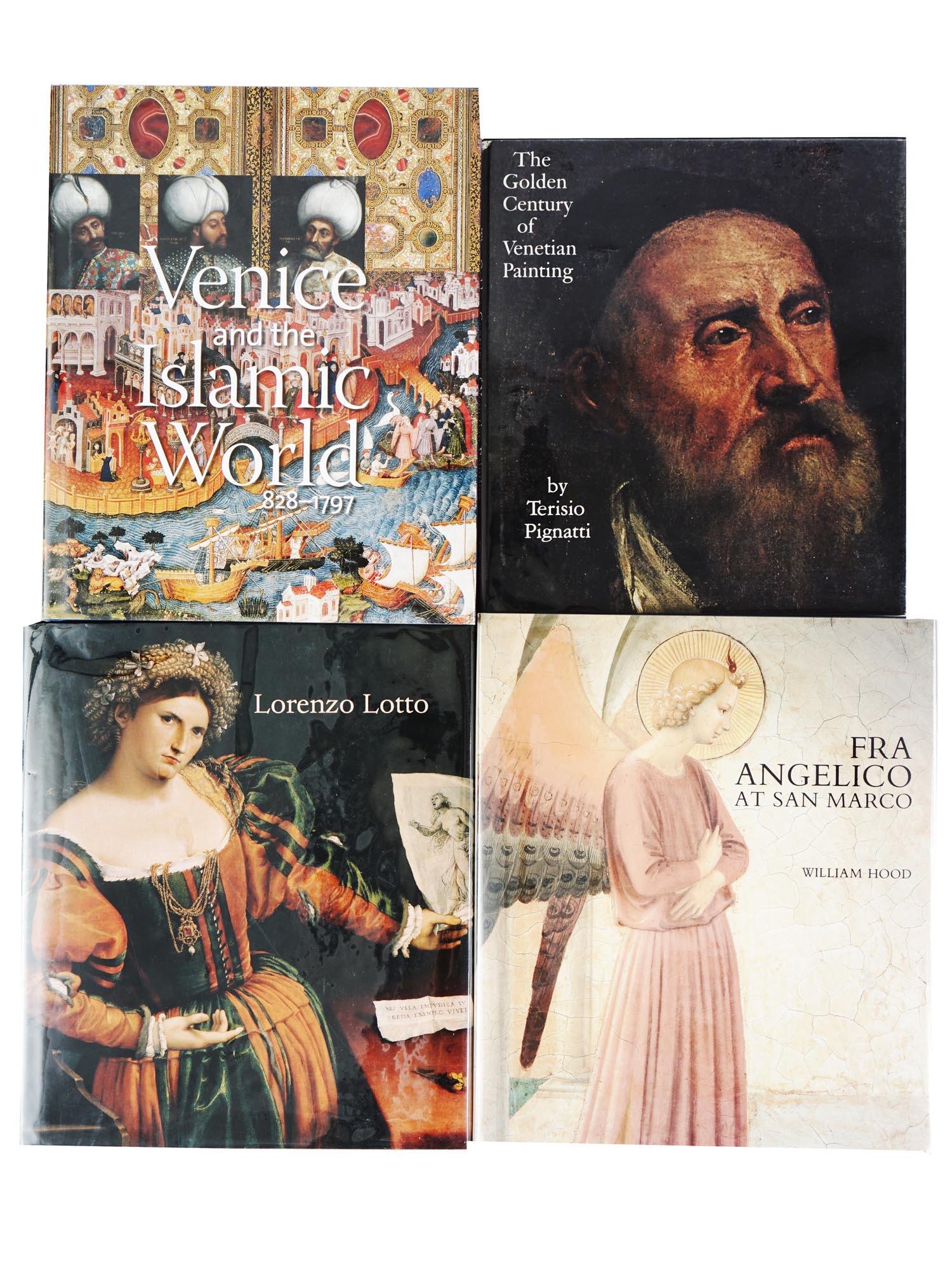EXHIBITION CATALOGS AND ALBUMS ON ITALIAN ART: A collection of four exhibition catalogs and albums on Italian art history. The Golden Century of Venetian Painting by Terisio Pignatti, catalog in collaboration with Kenneth Donahue, published by Los