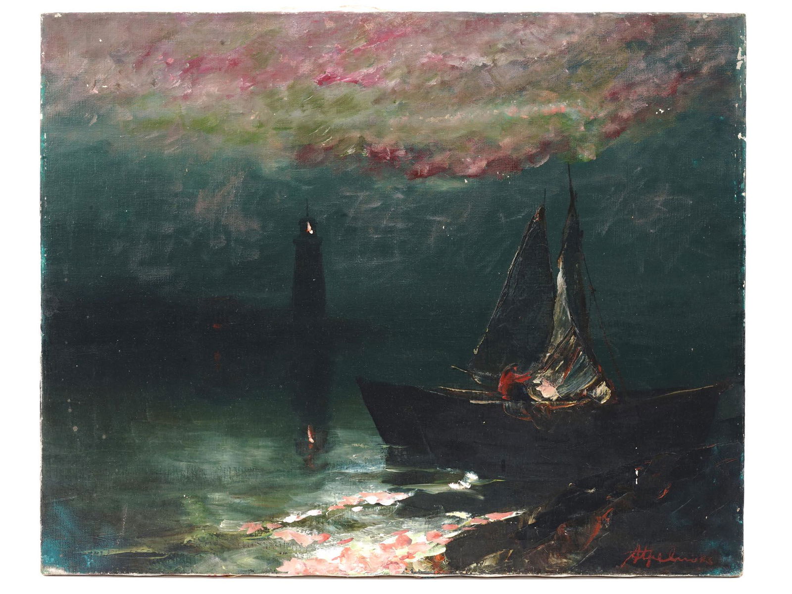 MIDCENT SEASCAPE OIL PAINTING BY ARTHUR UPELNIEKS (1 of 4)