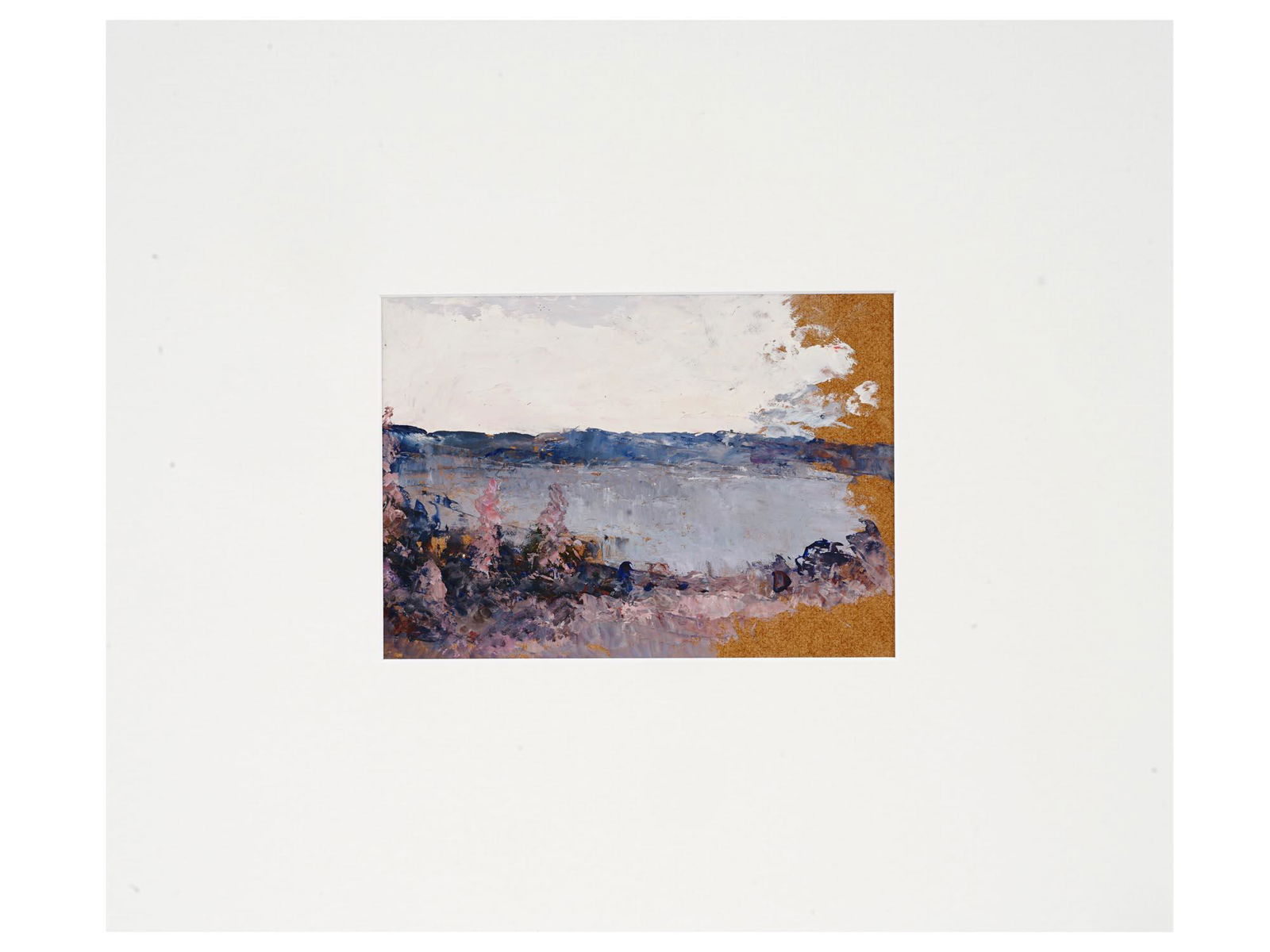 RUSSIAN LANDSCAPE OIL PAINTING BY NINA ZBANDUTO: Nina Zbanduto, Russian, 1894 to 1988, oil on board landscape painting depicting a lake view in the manner of impressionism. Unsigned. Matted. Circa the mid 20th century. Nina Zbanduto is a Russian art