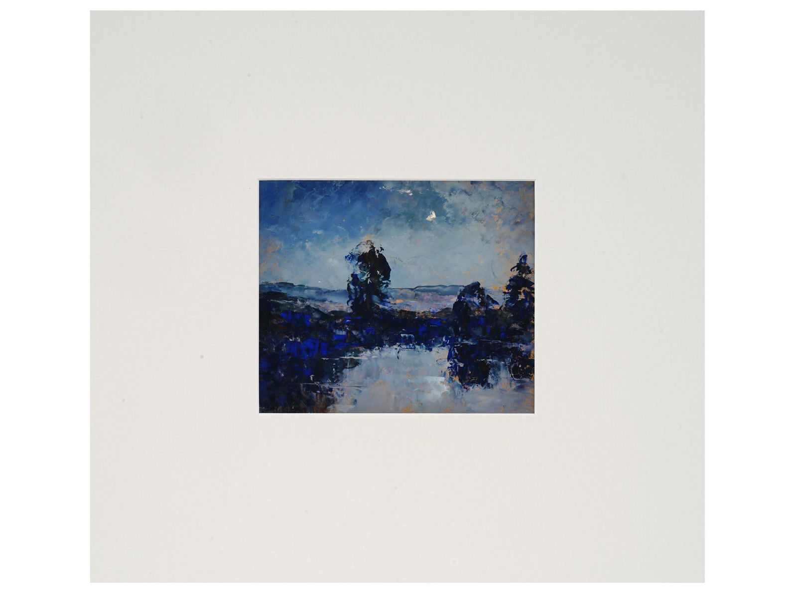 RUSSIAN LANDSCAPE OIL PAINTING BY NINA ZBANDUTO: Nina Zbanduto, Russian, 1894 to 1988, oil painting on board depicting a river landscape in the manner of Impressionism. Circa: 1950s. Unsigned. Matted. Nina Zbanduto is a Russian artist, known for Imp