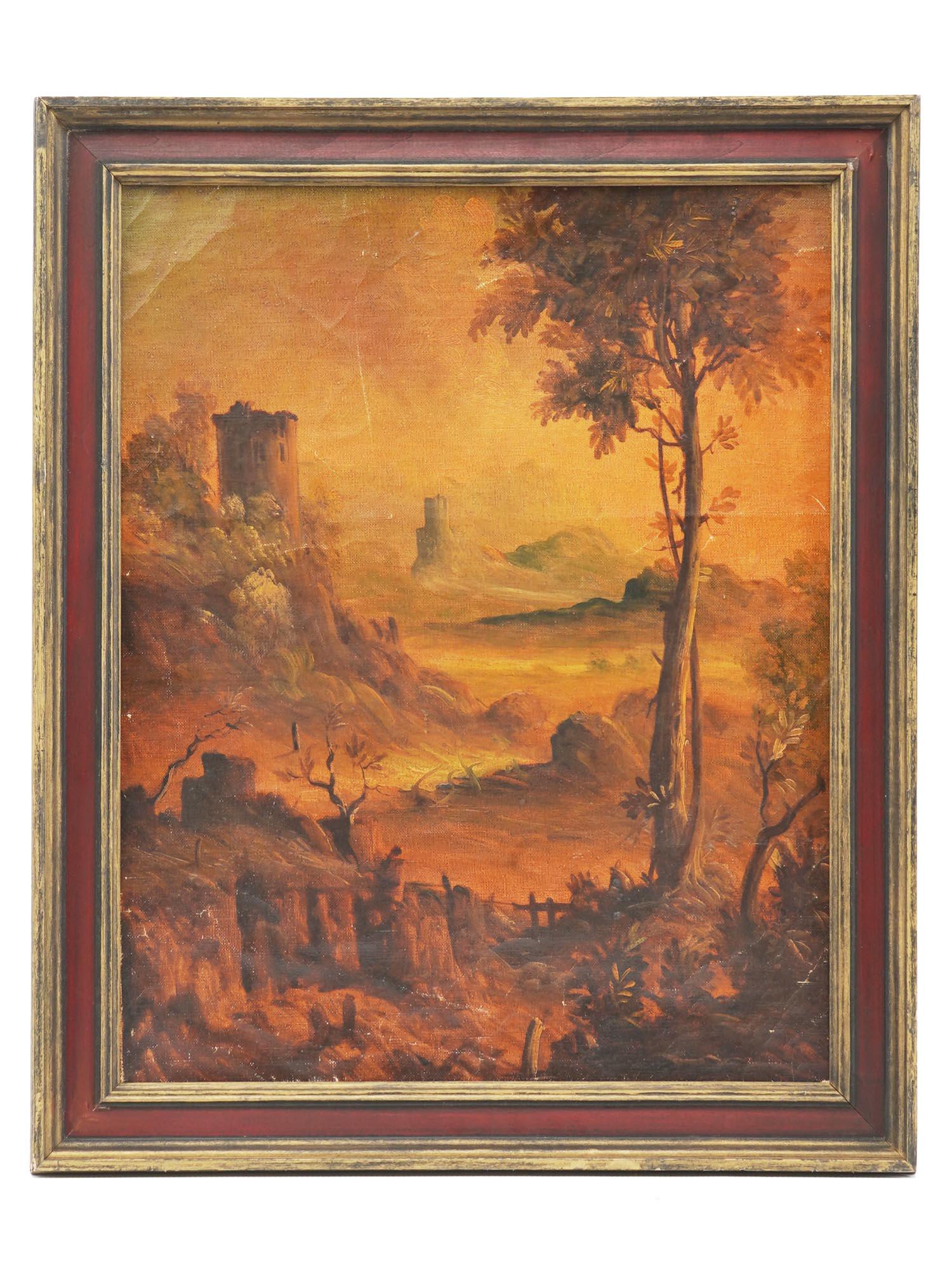 ANTIQUE RUIN LANDSCAPE OIL PAINTING ON CANVAS (1 of 3)