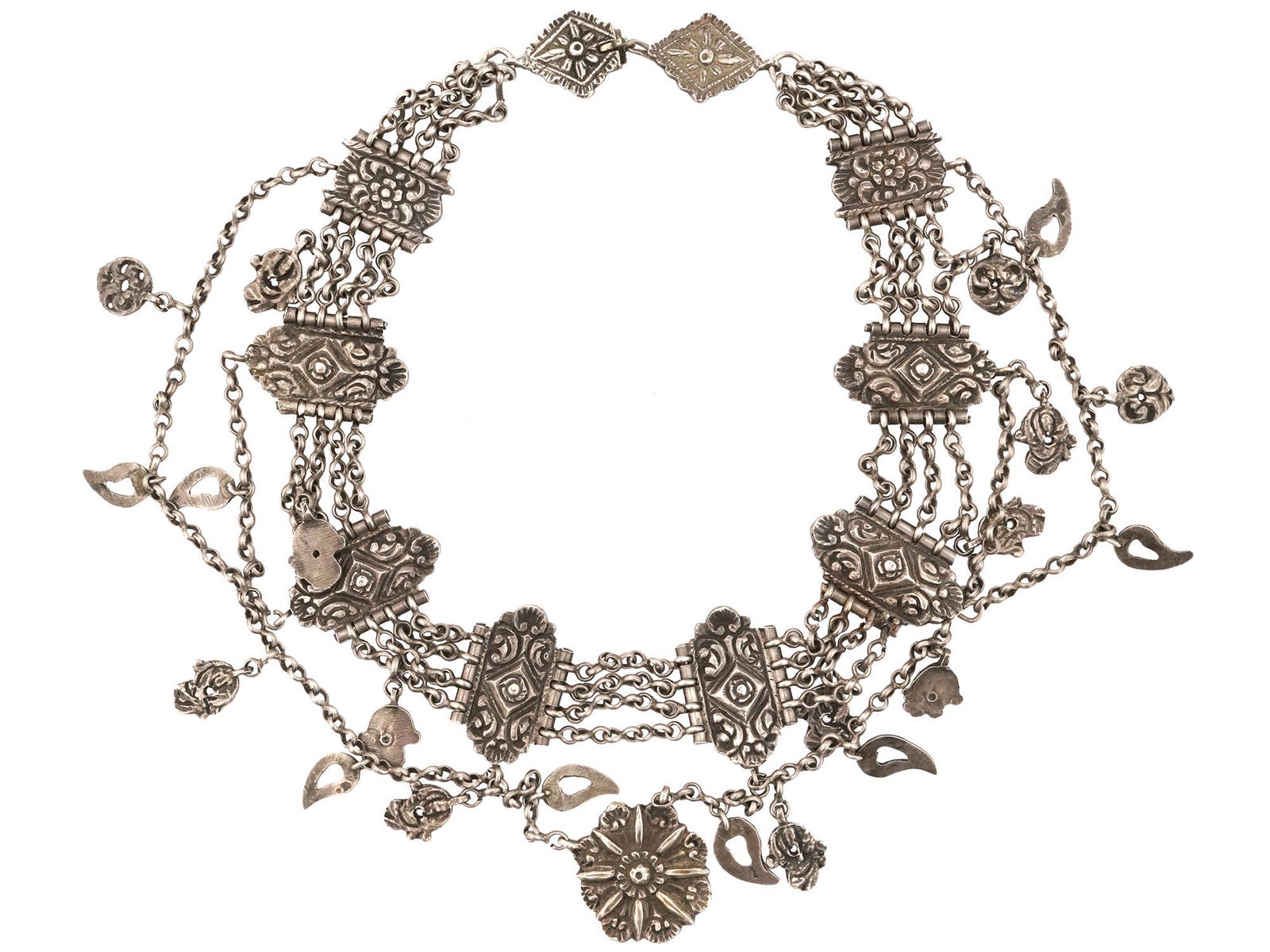 ETHNIC HIGH GRADE SILVER CHOKER NECKLACE W CHARMS (1 of 4)