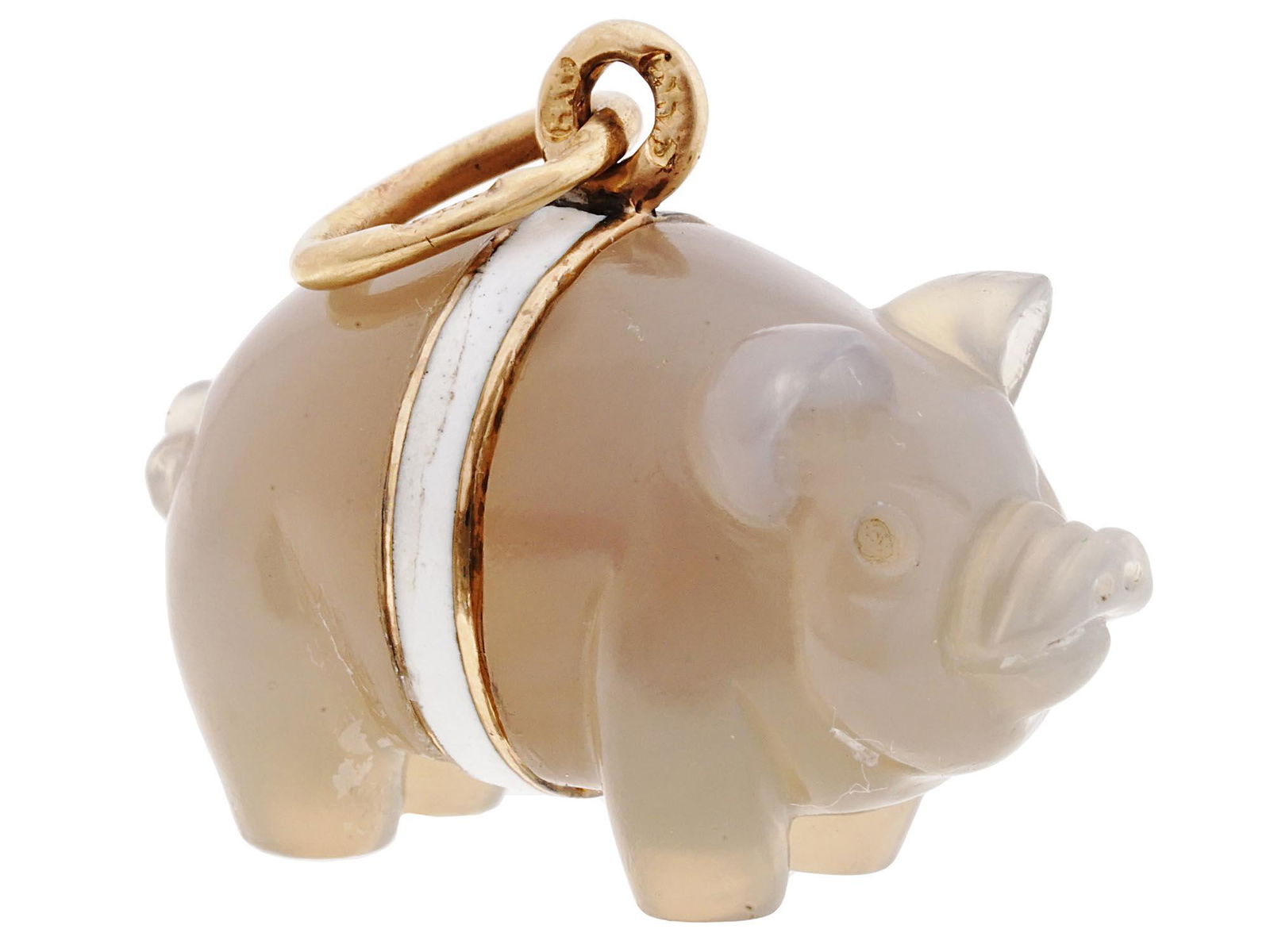 IMPERIAL RUSSIAN GOLD ENAMEL AGATE PIG PENDANT (1 of 7)