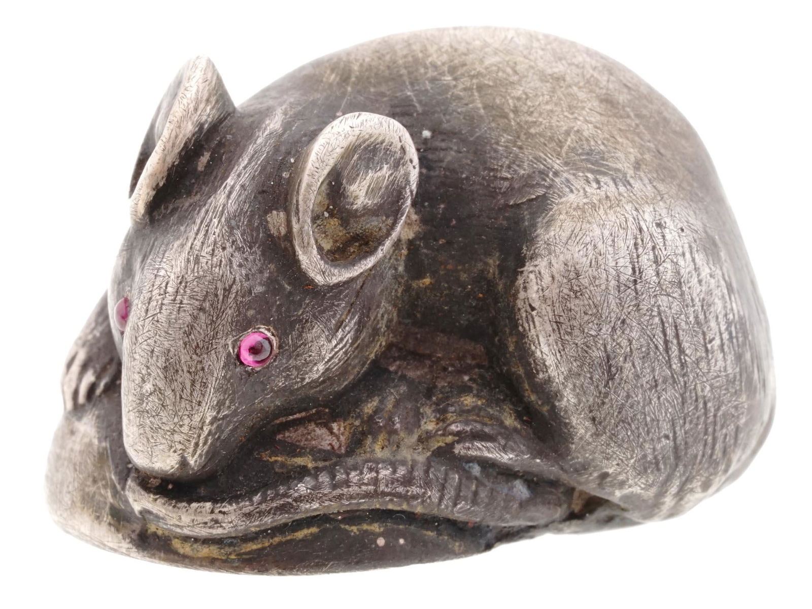 RUSSIAN SILVER FIGURE OF MOUSE WITH GEMSTONE EYES (1 of 5)
