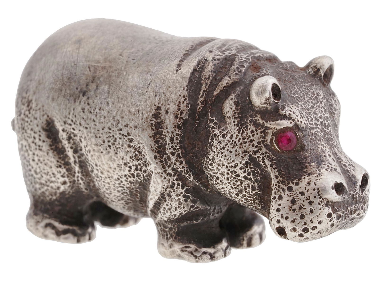 RUSSIAN SILVER FIGURE OF HIPPO WITH GEMSTONE EYES (1 of 6)