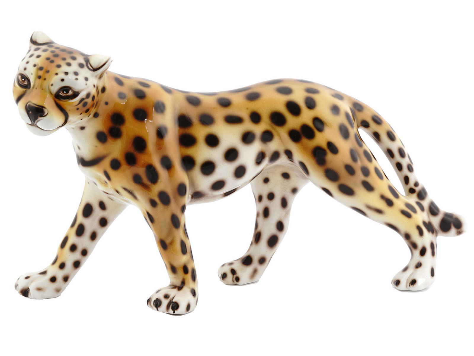 LARGE VINTAGE GLAZED CERAMIC CHEETAH FIGURINE (1 of 3)