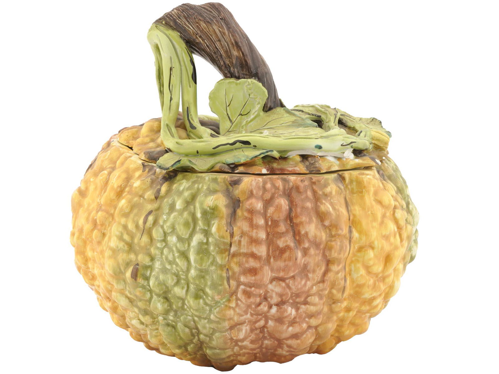 ITALIAN GLAZED CERAMIC LIDDED PUMPKIN SOUP BOWL (1 of 7)