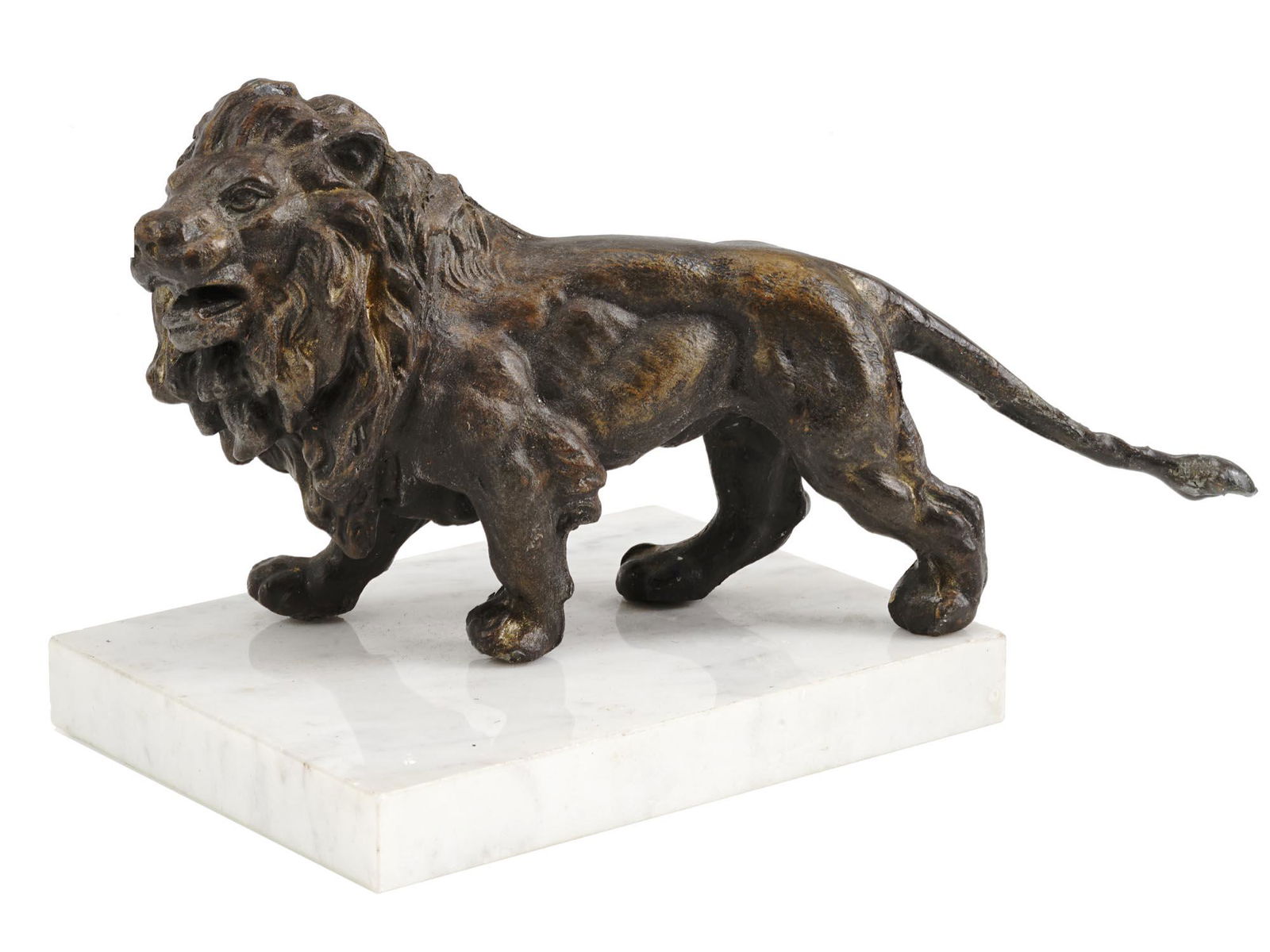 PATINATED BRONZE LION SCULPTURE ON GRANITE STAND (1 of 4)