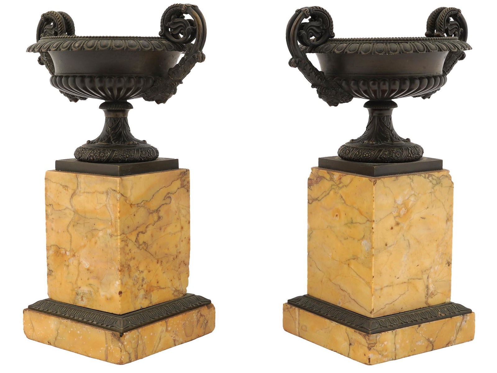 ANTIQUE FRENCH EMPIRE SIENNA MARBLE URNS 19TH C (1 of 5)