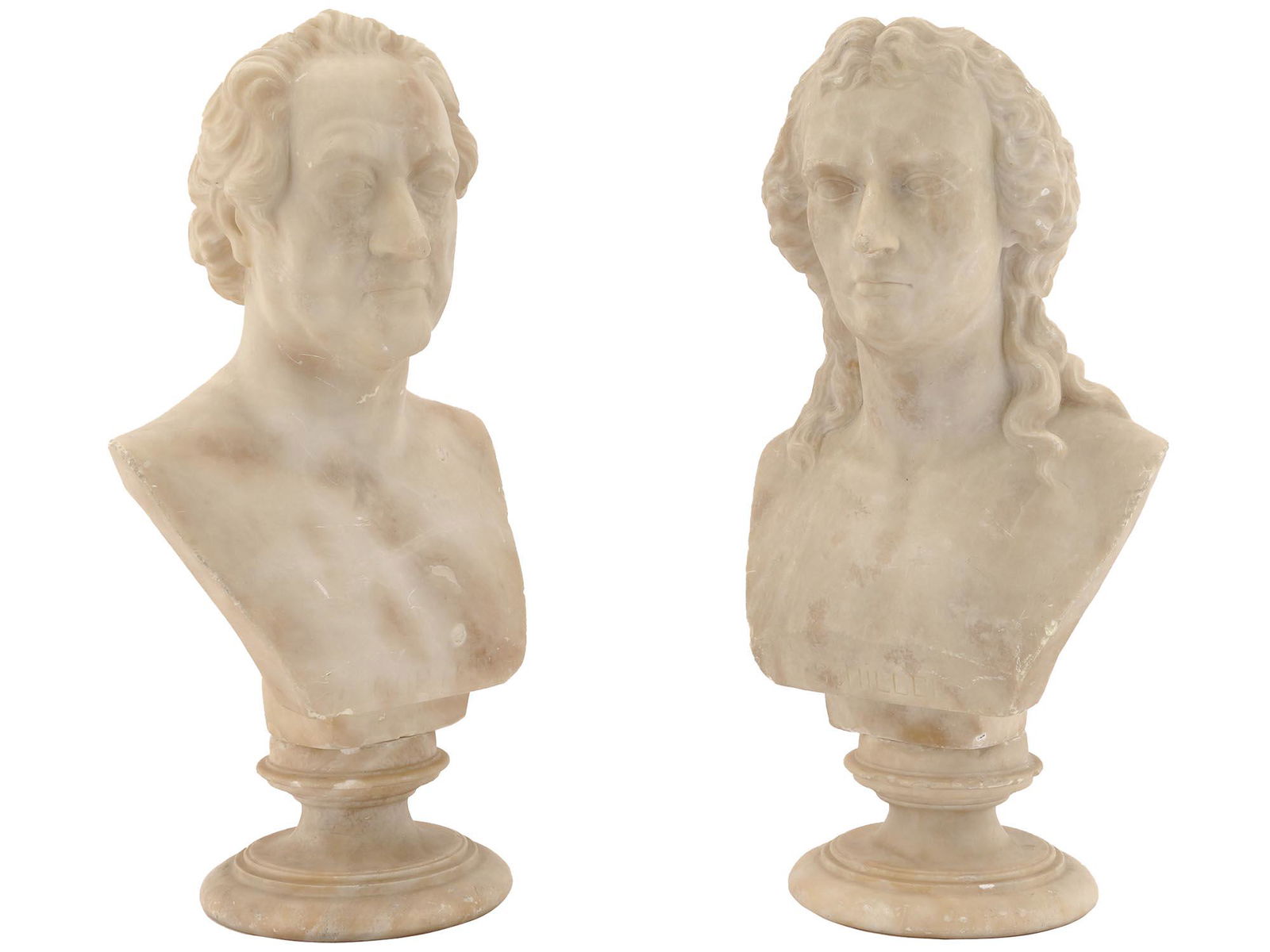 PAIR OF ALABASTER BUSTS OF GOETHE AND SCHILLER (1 of 6)