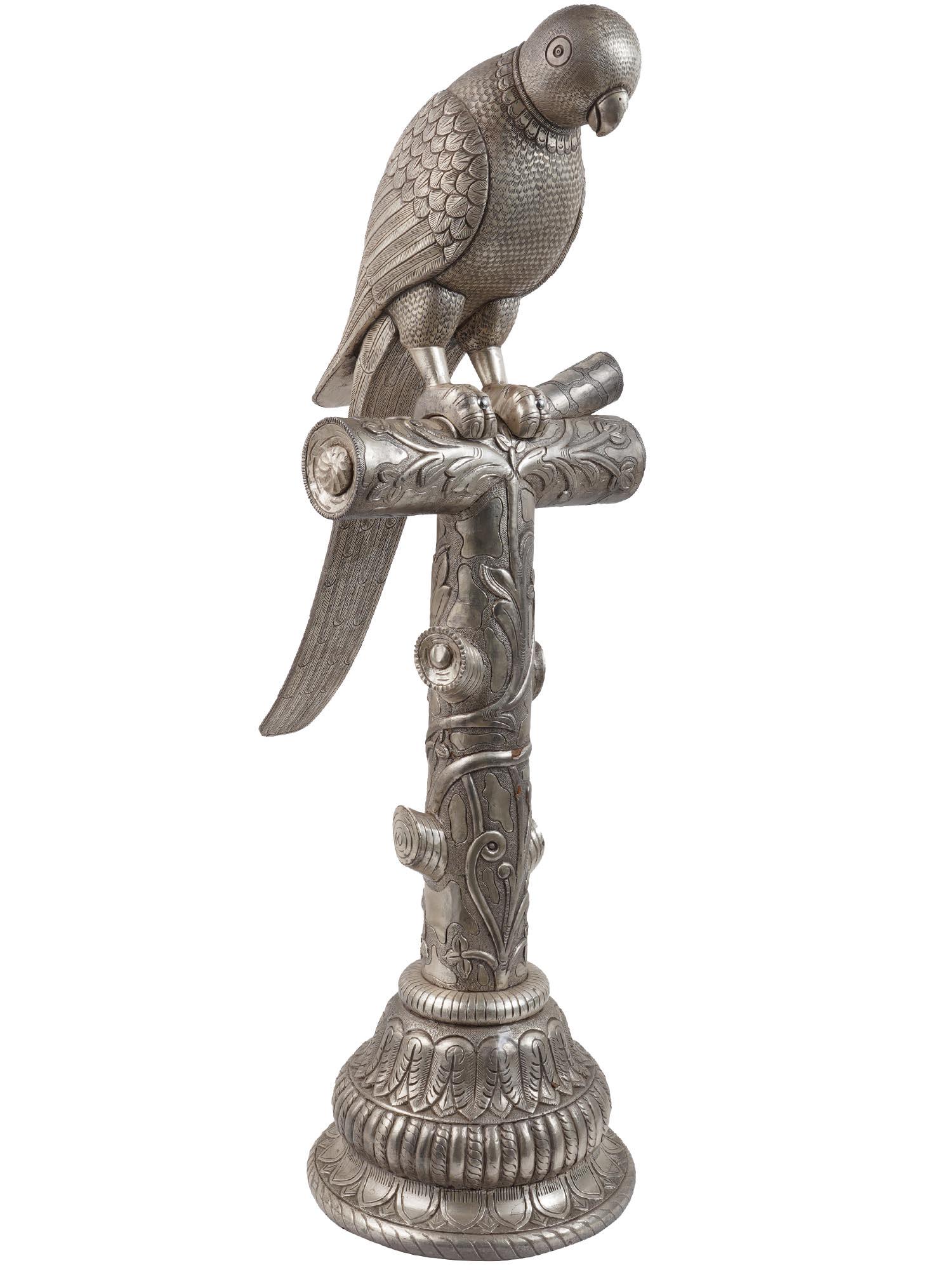 LARGE ANTIQUE INDIAN SILVER CLAD PARROT, 19TH C. (1 of 7)