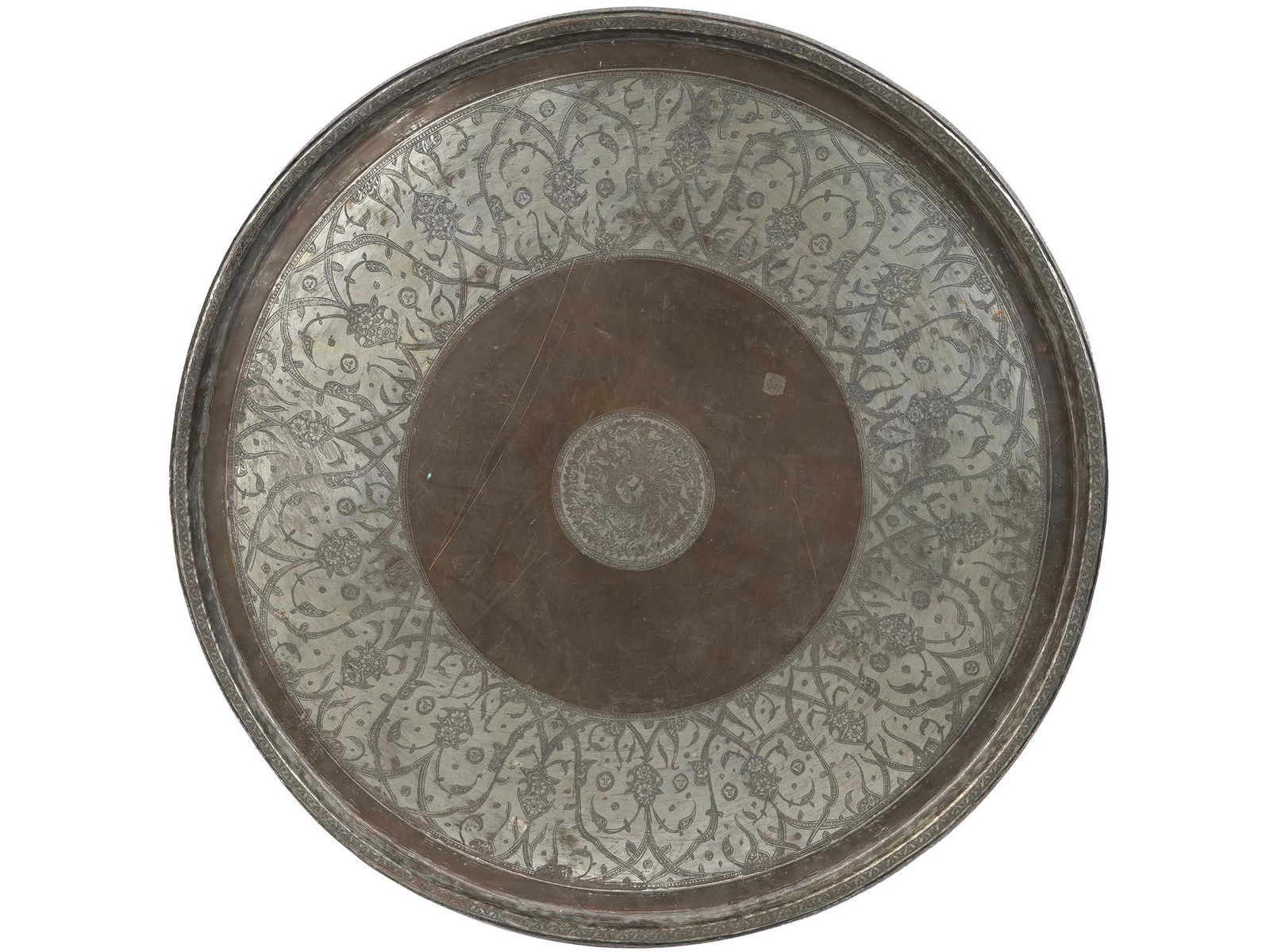 VERY LARGE ANTIQUE PERSIAN SAFAVID ETCHED TRAY (1 of 4)