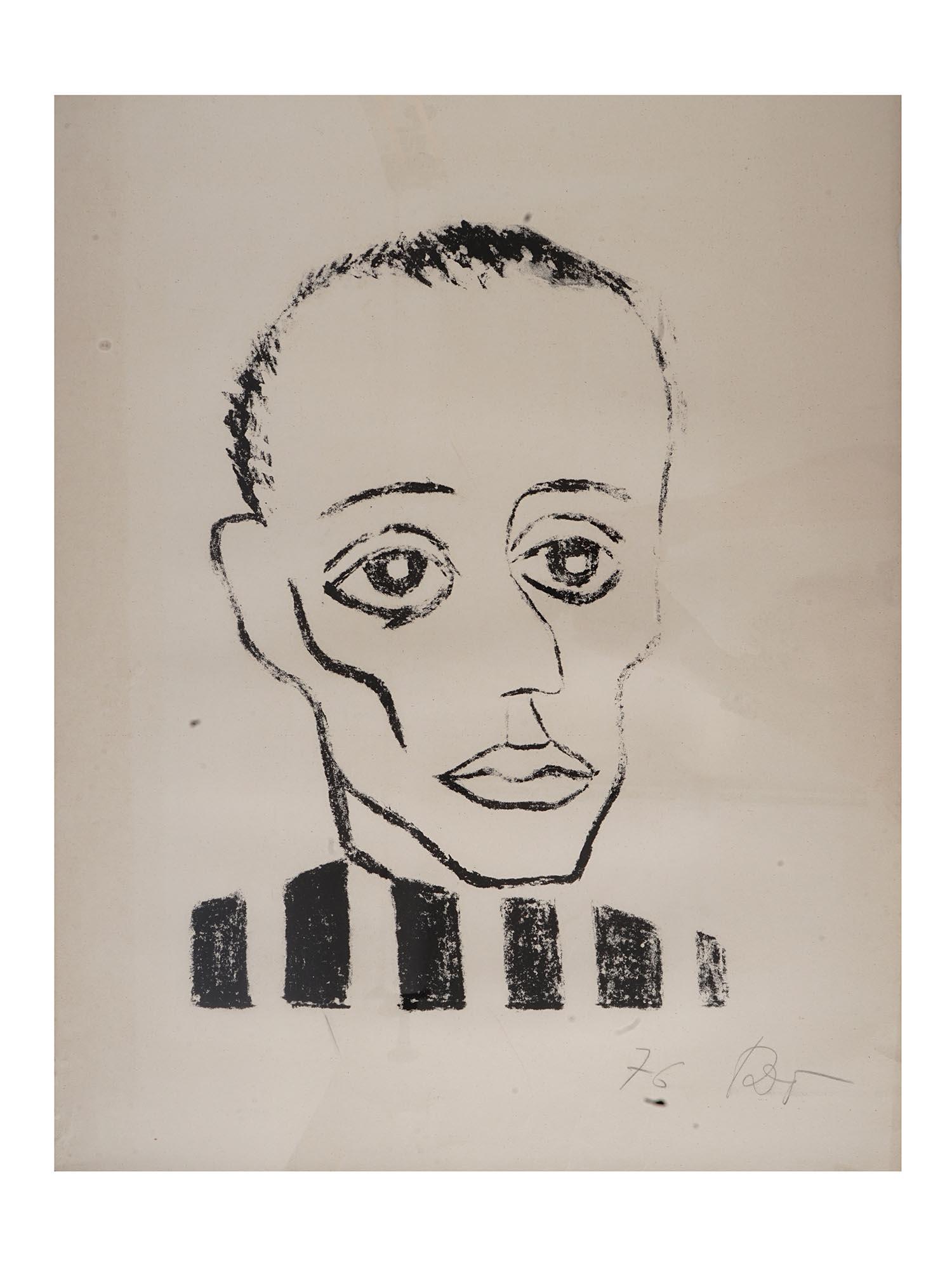 RUSSIAN LITHOGRAPH MANDELSTAM BY GAVRIIL GLIKMAN: Gavriil Glikman (Gabriel Glikmann), a lithograph print depicting the portrait of Osip Mandelstam in the prisoner's uniform, 1976. Signed and dated in pencil by the artist lower right. Gavriil Davidovi