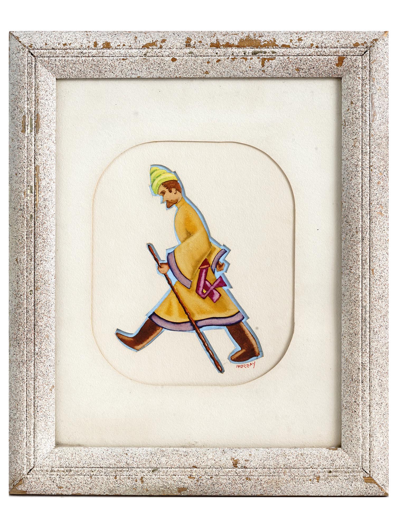 FRAMED WATERCOLOR PAINTING WALKING MAN BY MURRAY (1 of 4)