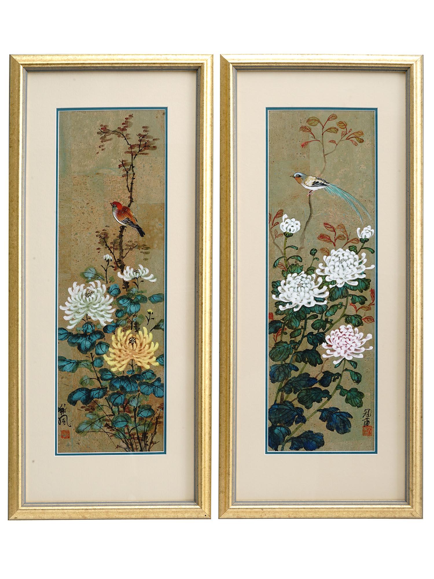 ANTIQUE CHINESE BIRD MIXED MEDIA PAINTINGS SIGNED (1 of 5)