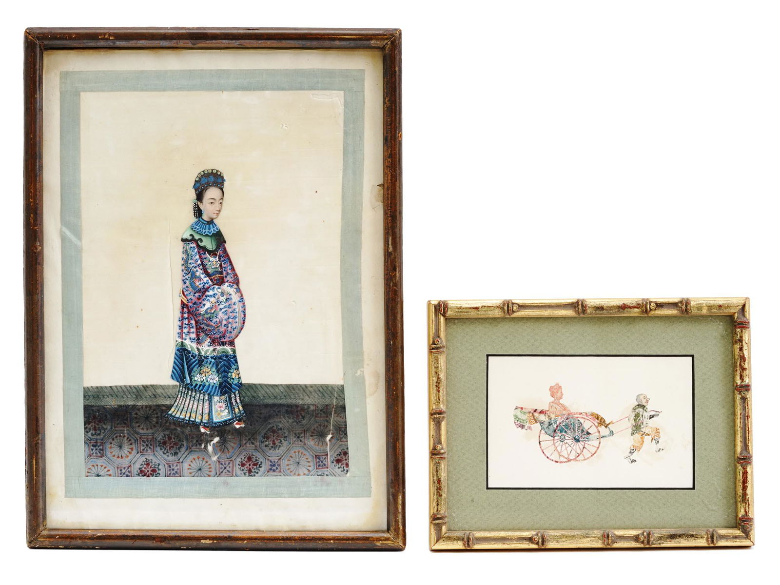 VINTAGE CHINESE PORTRAIT RICKSHAW PAPER PAINTINGS (1 of 4)