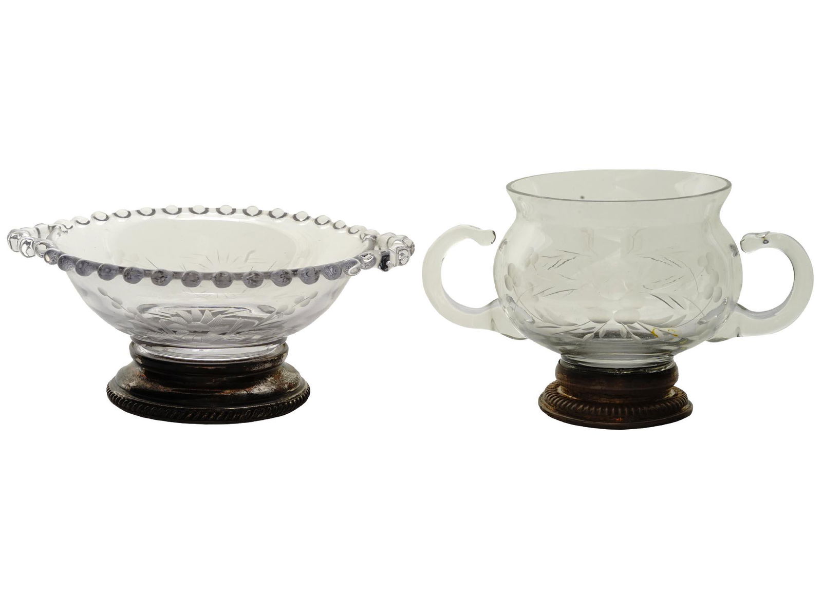 STERLING SILVER GLASS CANDY DISH SUGAR BOWL SET (1 of 5)