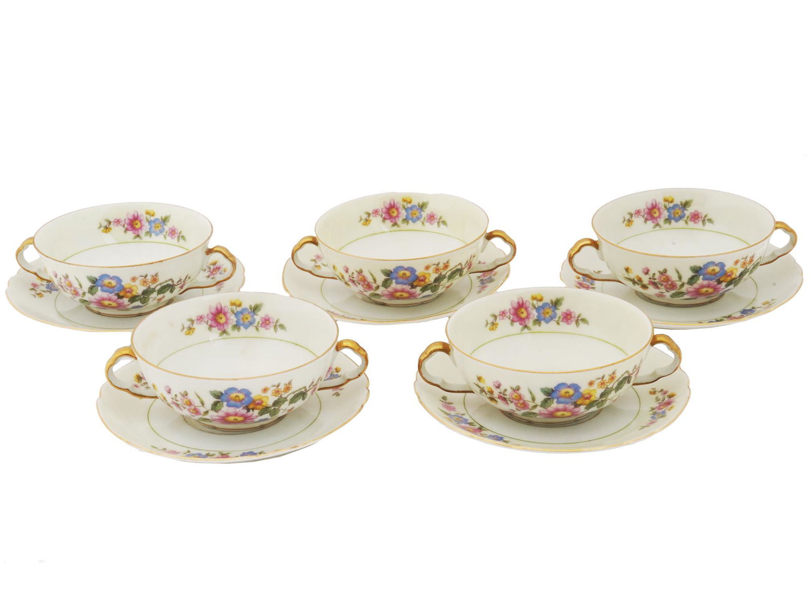CZECH FIVE PORCELAIN TEA SET OF CUPS AND PLATES (1 of 5)