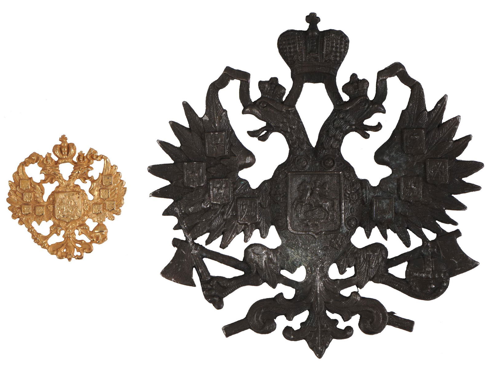 IMPERIAL RUSSIAN MILITARY EAGLE SHAKO HAT BADGES (1 of 2)