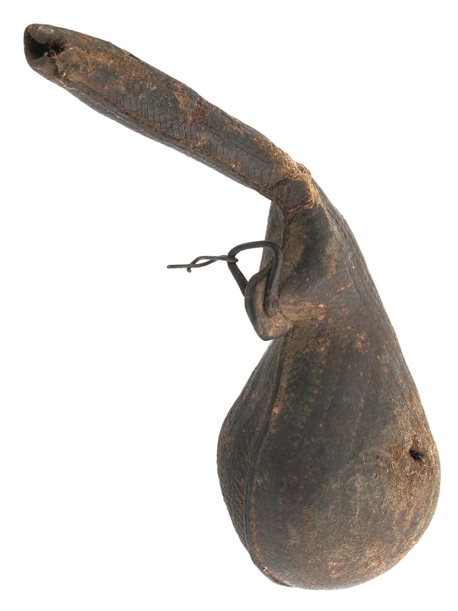 ANTIQUE PERSIAN CAMEL SCROTUM GUNPOWDER FLASK (1 of 3)