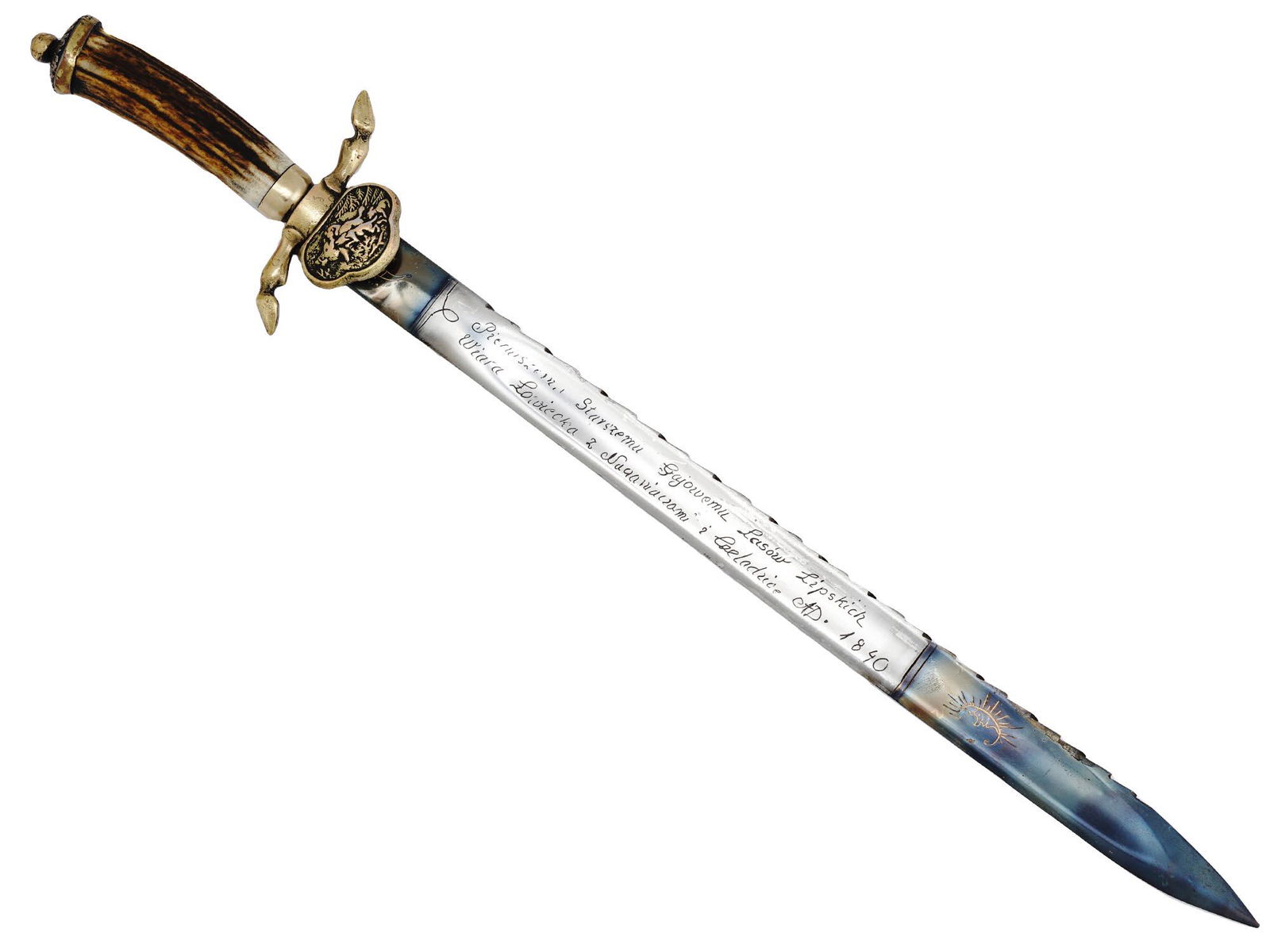 ANTIQUE GERMAN HORN GRIP HUNTING DAGGER, CA 1840 (1 of 4)