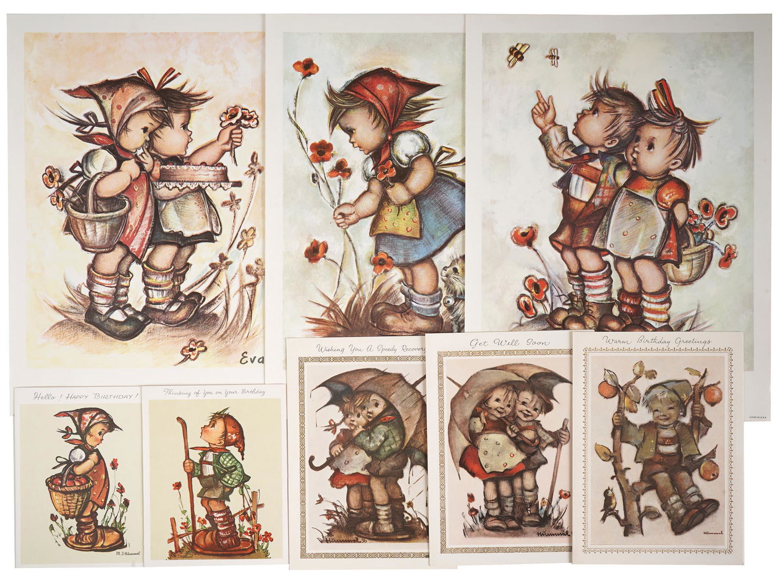 VINTAGE GERMAN M.J. HUMMEL LITHO PRINT POSTCARDS (1 of 9)