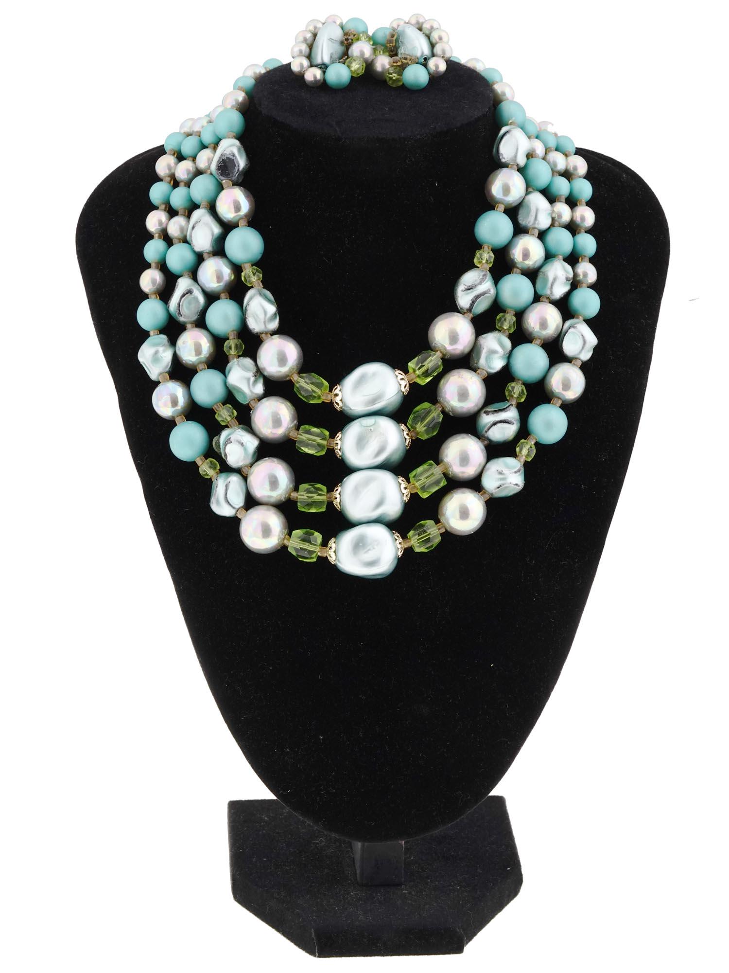 VINTAGE JAPANESE PEARL AND TURQUOISE JEWELRY SET (1 of 6)