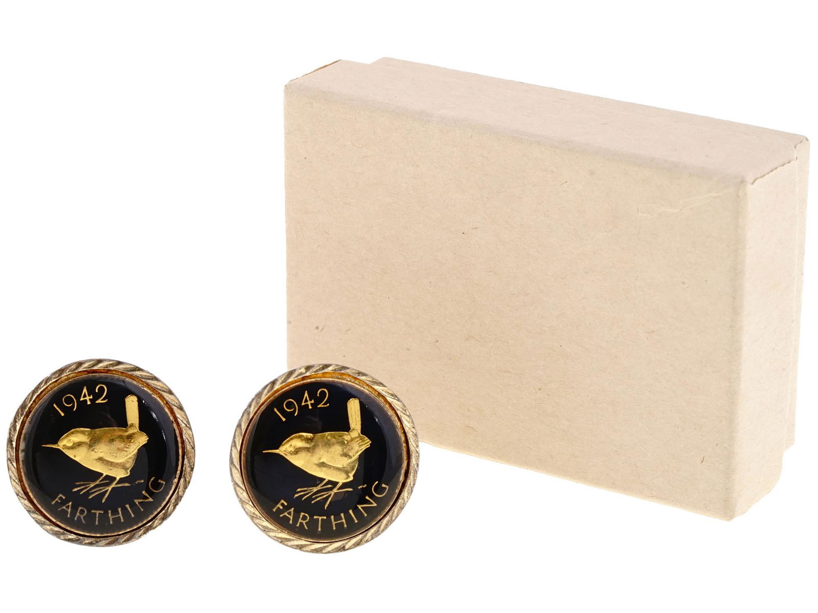 1942 ENAMELED GEORGE VI FARTHING COIN CUFFLINKS (1 of 4)