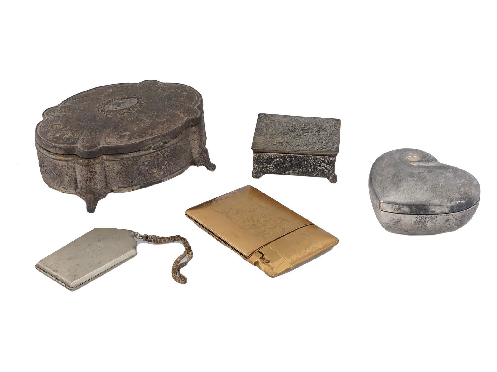 COLLECTION OF METAL VANITY TRINKET BOXES 5 ITEMS (1 of 9)