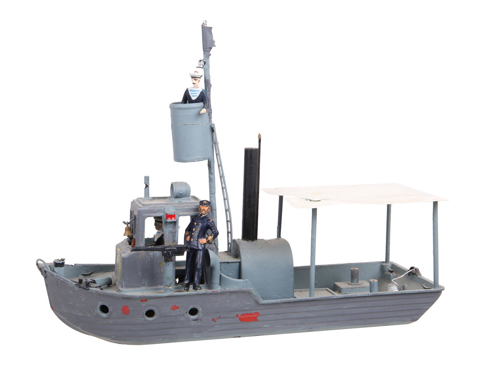 VINTAGE COLORED METAL SHIP MODEL TOY W FIGURINES (1 of 7)