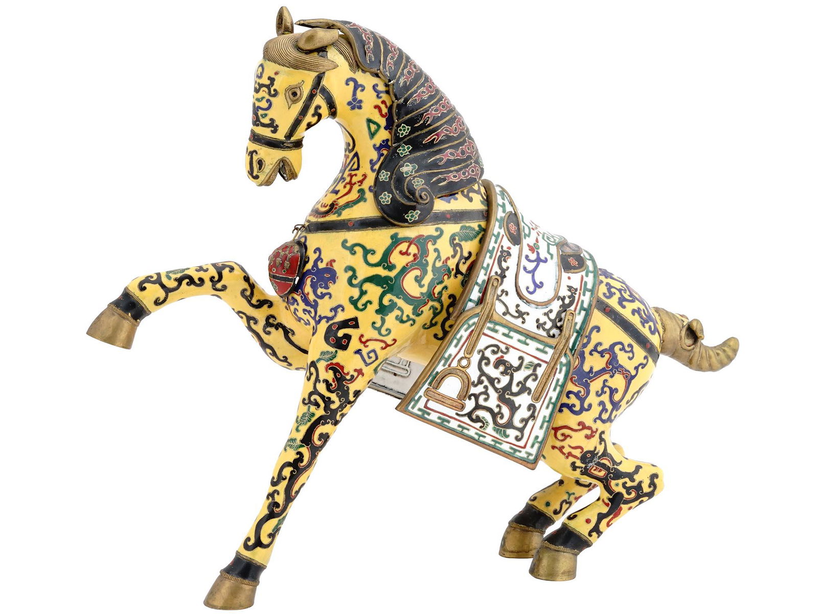 ANTIQUE CHINESE IRON ENAMEL HORSE FIGURINE (1 of 4)