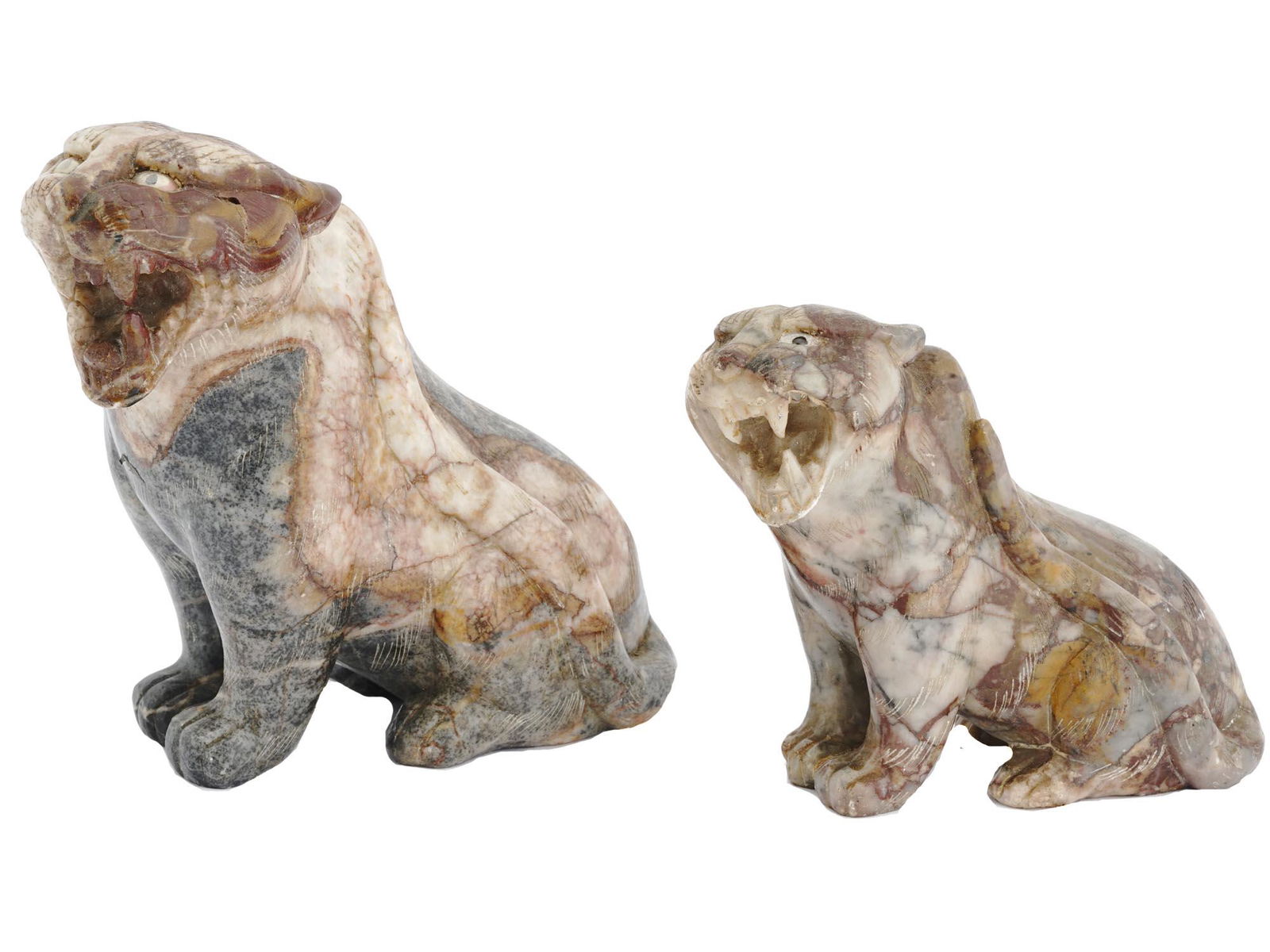 ASIAN MANNER TIGER HAND CARVED SOUP STONE FIGURES (1 of 4)