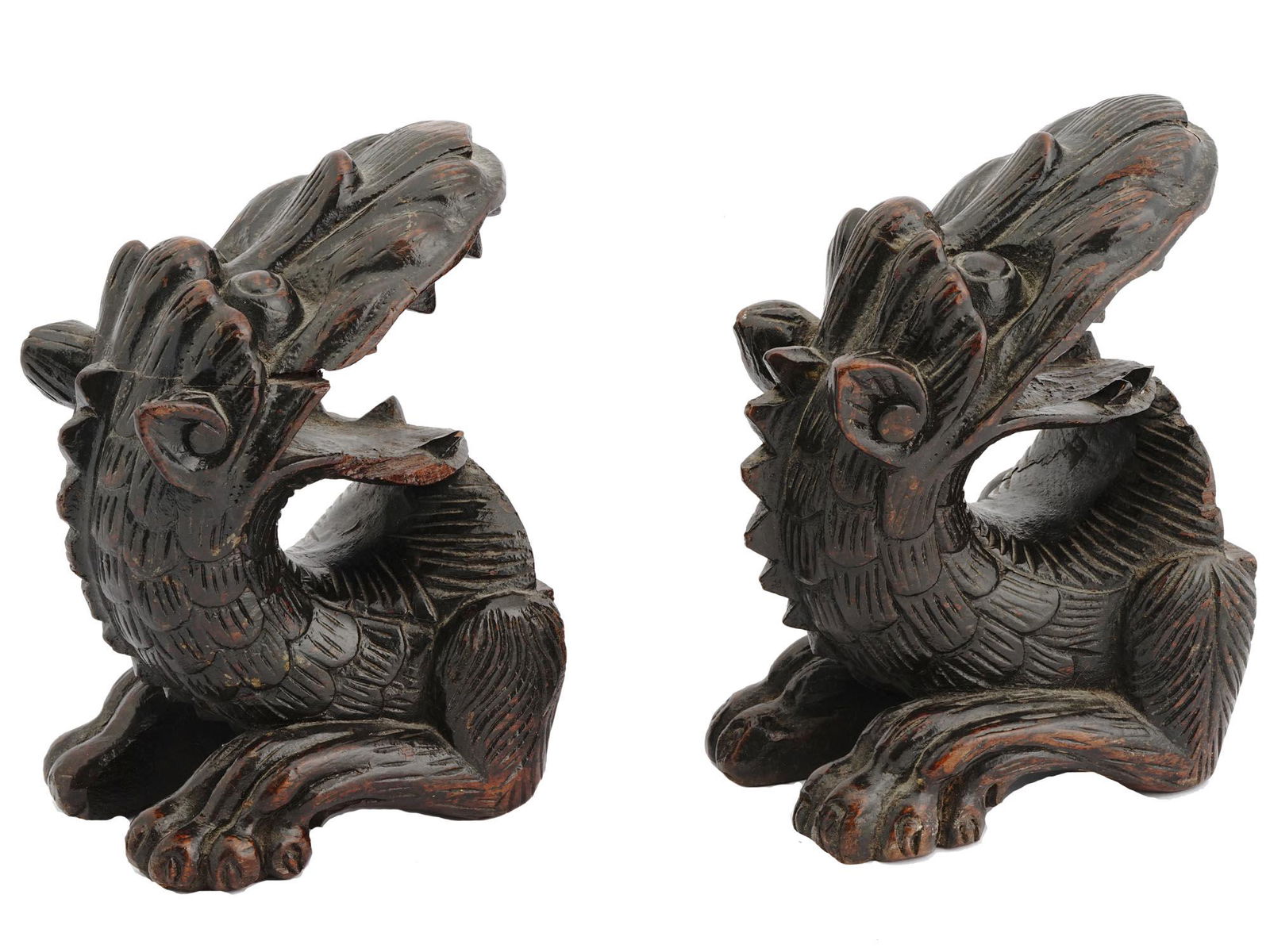 ASIAN MANNER DRAGON HAND CARVED WOOD BOOK END (1 of 5)