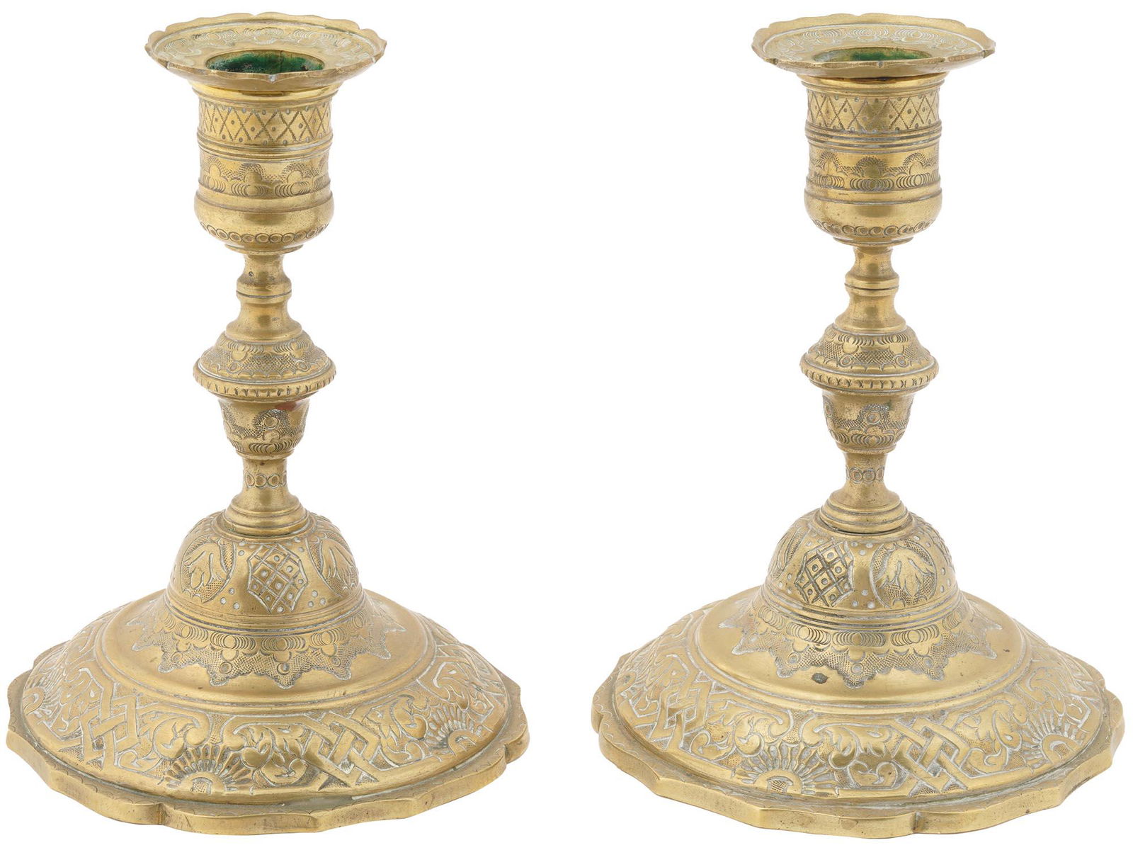 ANTIQUE FRENCH CAST BRASS CANDLESTICKS WITH DECOR (1 of 5)