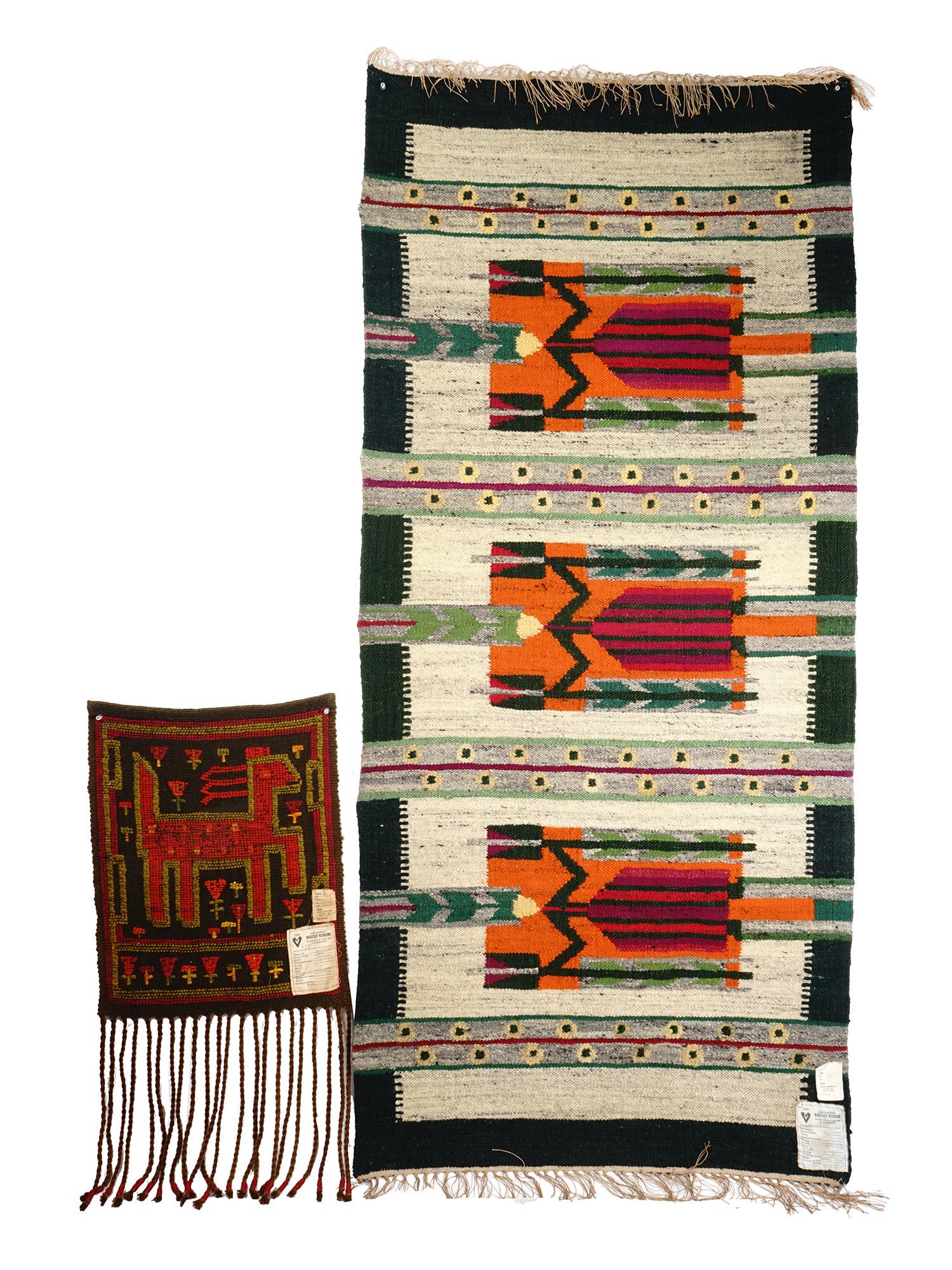 TWO VINTAGE POLISH HAND WOVEN WOOL RUGS (1 of 5)