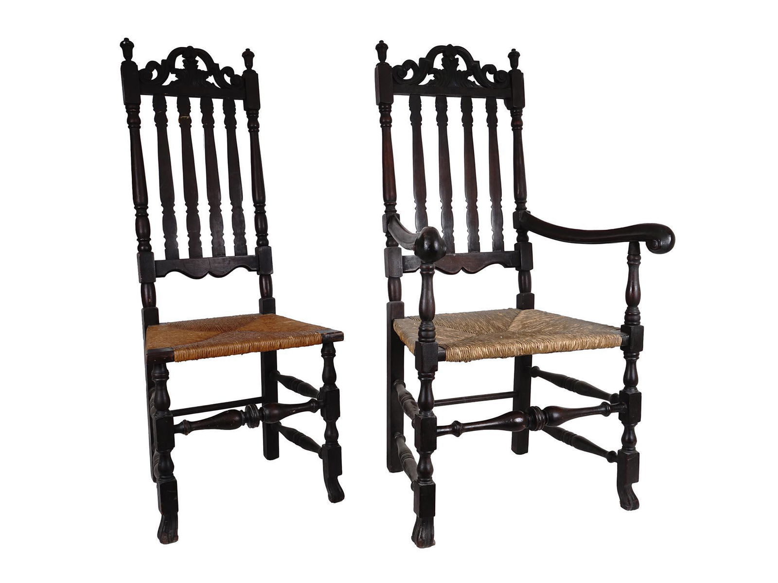 PAIR OF BAROQUE STYLE WOOD WOVEN STRAW ARM CHAIRS (1 of 8)