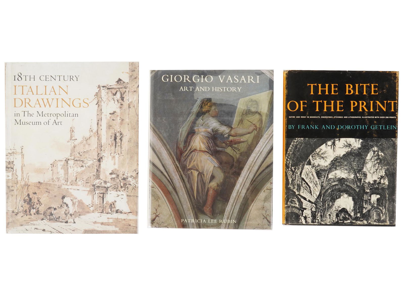 COLLECTION OF VINTAGE BOOKS ABOUT ITALIAN ART: The lot includes: 18th Century Italian Drawings in the Metropolitan Museum of Art by Jacob Bean and William Griswold, Metropolitan Museum of Art, 1st edition, 1990, Hardcover. Giorgio Vasari: Art and